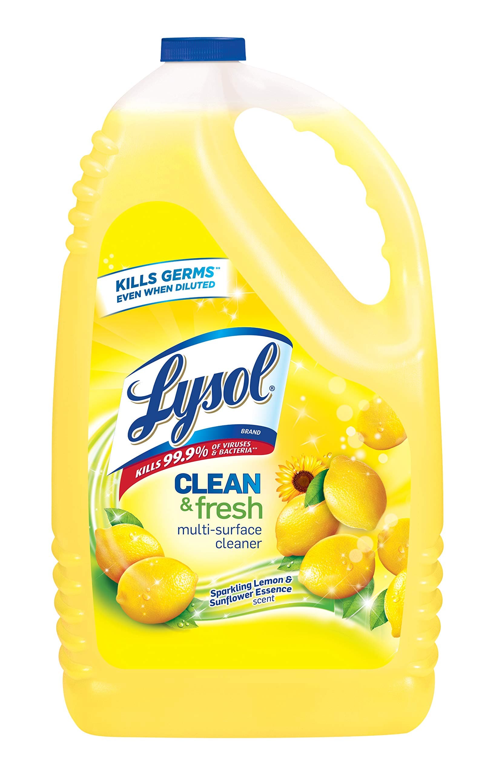 Lysol Multi-Surface Cleaner, Sanitizing and Disinfecting Pour, To Clean and Deodorize, Sparkling Lemon & Sunflower Essence, 144 Fl Oz