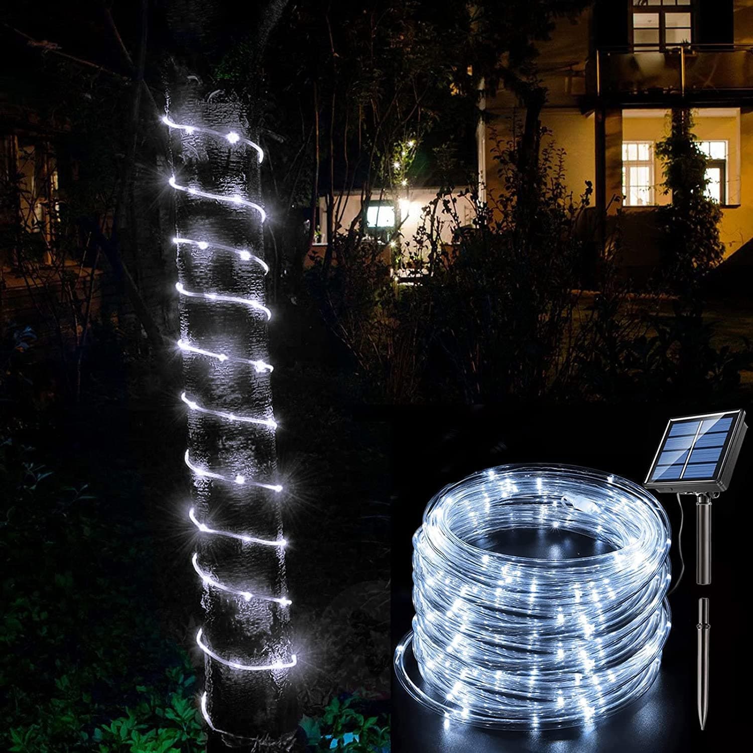 Solar Rope Lights 50 LED White String Lights Tube Light Sensor Decoration for Christmas Tree Wedding Thanksgiving Party Garden Lawn Patio