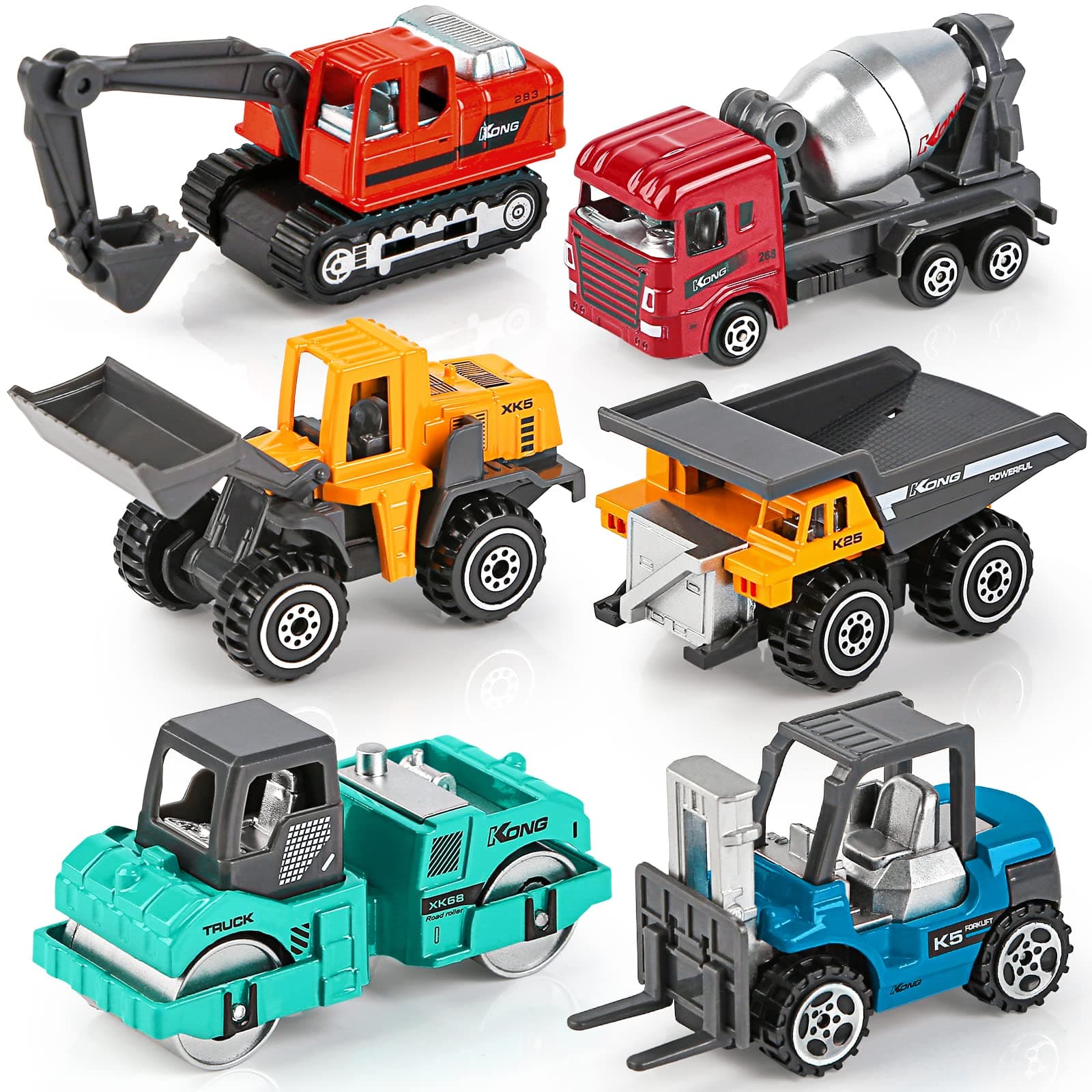 YIMORE Die Cast Construction Trucks Colorful Engineering Car Play Set Educational Vehicle Toys for Kids Boys 3 4 5 6 (6 PCS)