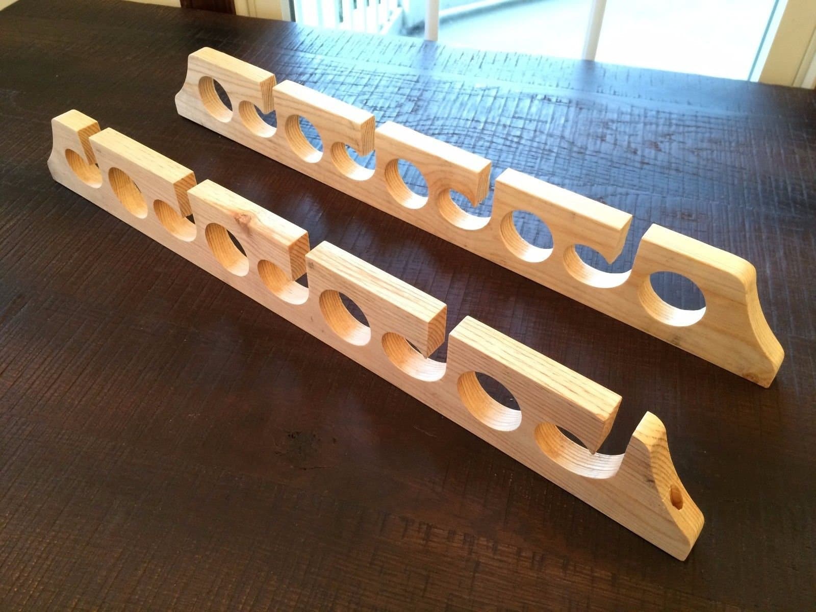 Solid Wood Horizontal 9 Space Fishing Rod Pole Holder Rack