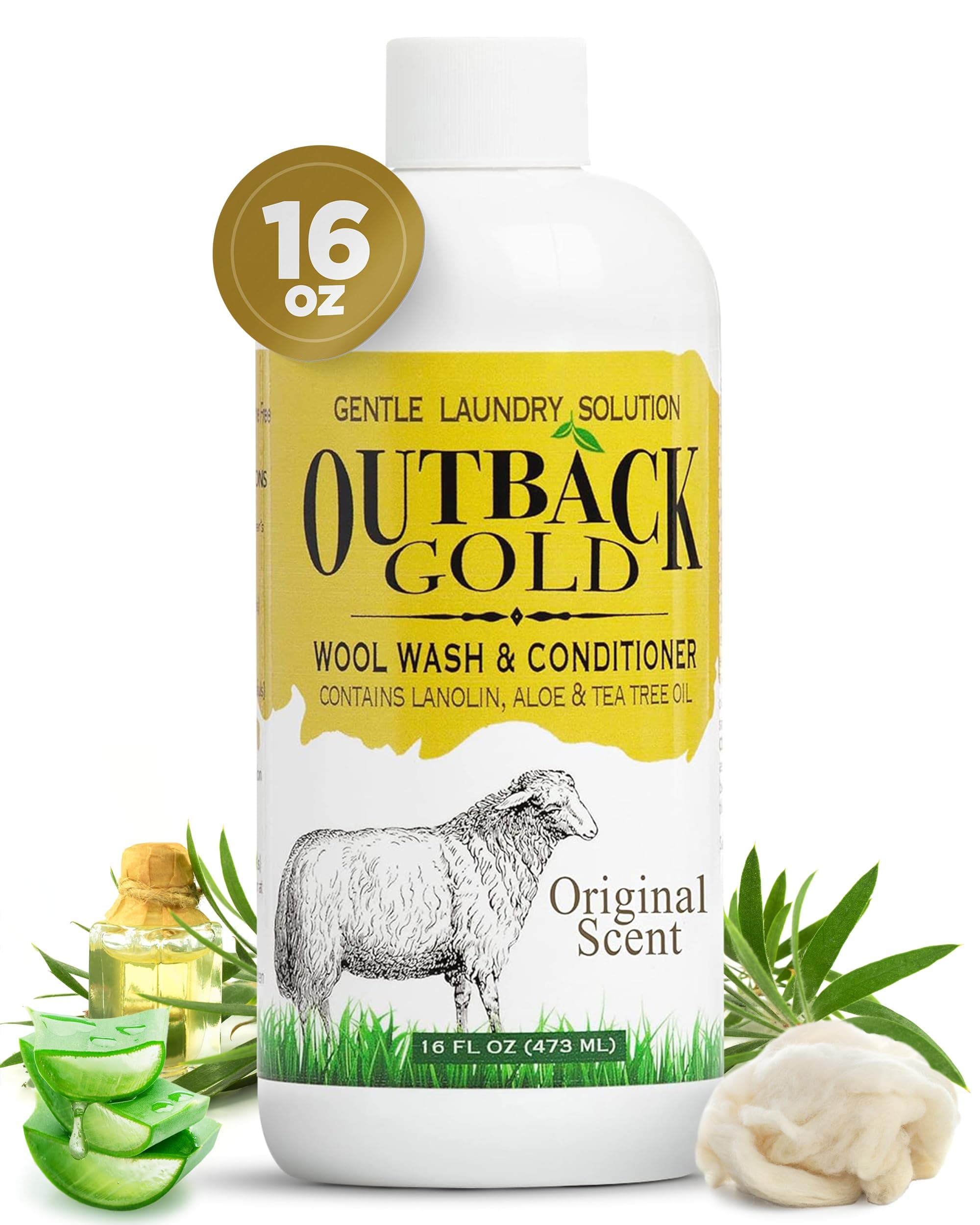 - Outback Gold Wool Wash, 16 oz, Original Floral Scent, Plant Based, HE Compatible, Liquid Laundry Detergent, Perfect Soap for Wool, Cashmere, Silk, Sheepskin, Baby Items, Mild, Neutral pH, Made in USA