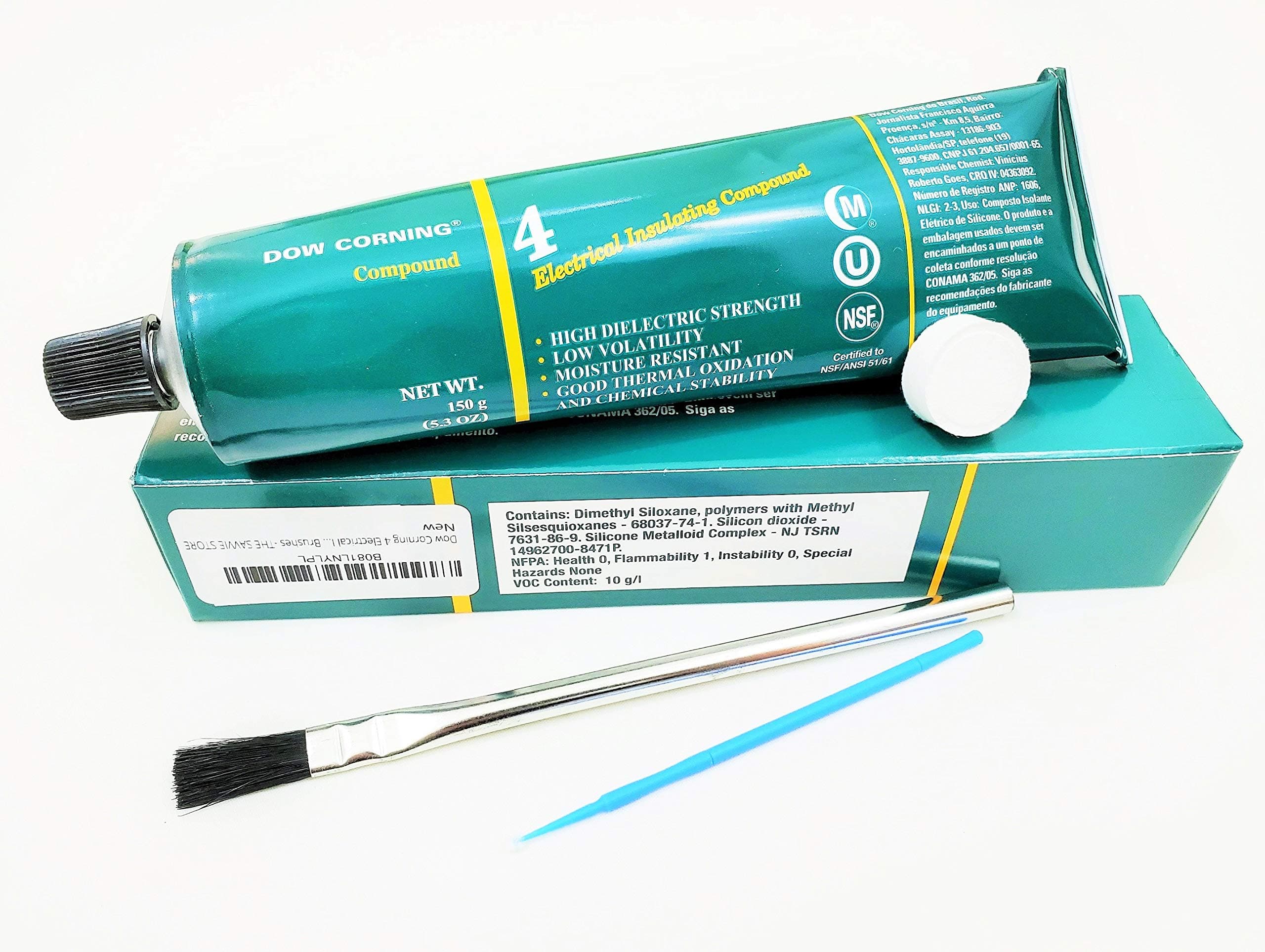Dow Corning 4 Electrical Insulating Compound 5.3 Oz Tube with 2 Applicator Brushes and 1 Compressed Wipe-THE SAVVIE STORE