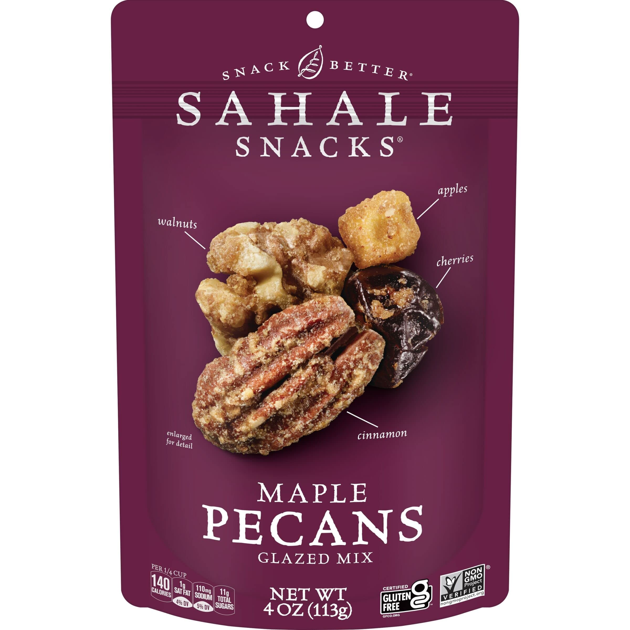 Sahale Snacks Maple Pecans Glazed Mix, 4 oz Pouches (6 Packs) Dry-Roasted, Deluxe Mixed Nuts with Cherries, Apples, Maple, and Cinnamon - Non-GMO, Kosher, and Certified Gluten-Free Snacks