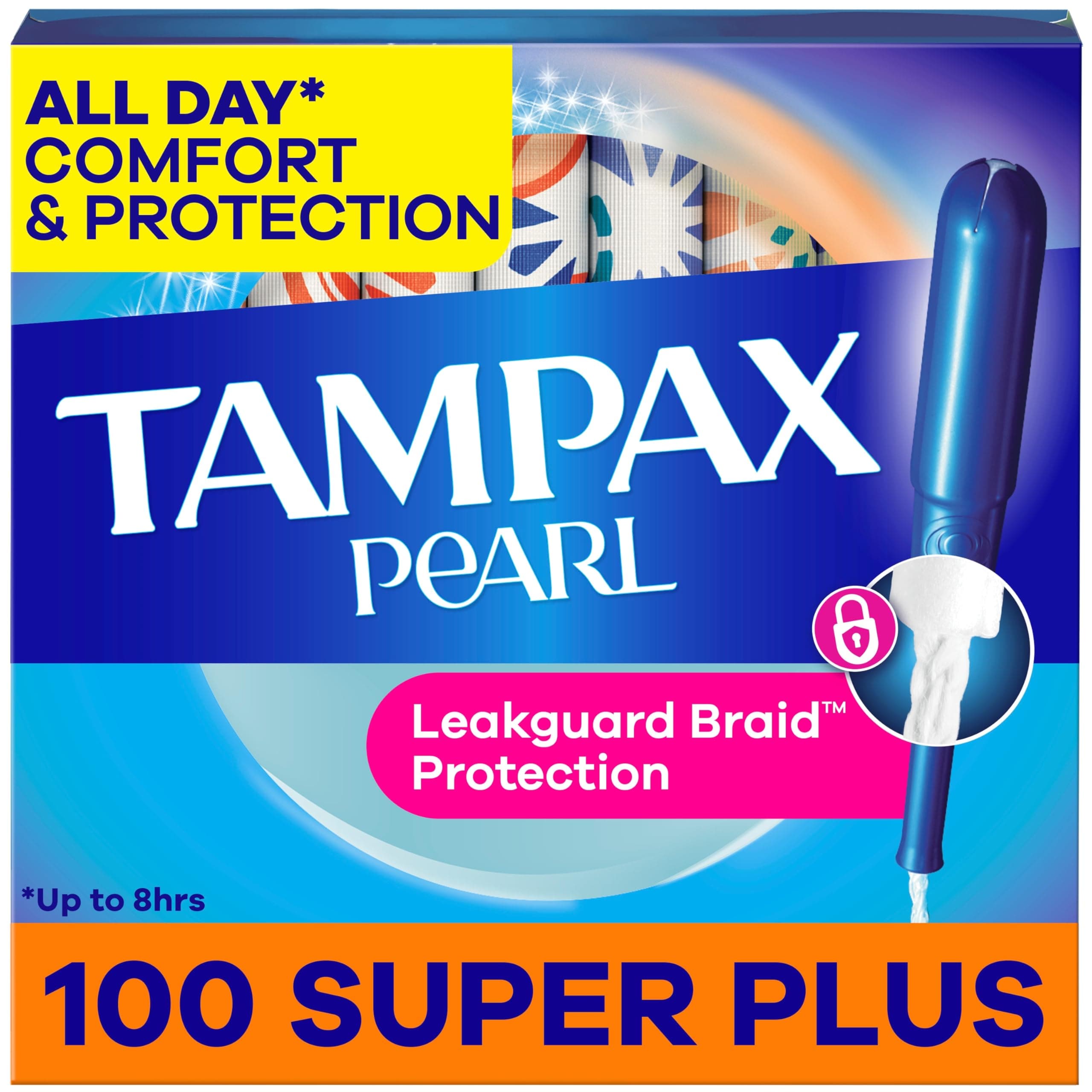 Tampax Pearl Tampons Super Plus Absorbency, With Leakguard Braid, Unscented, 50 Count (Pack of 2)