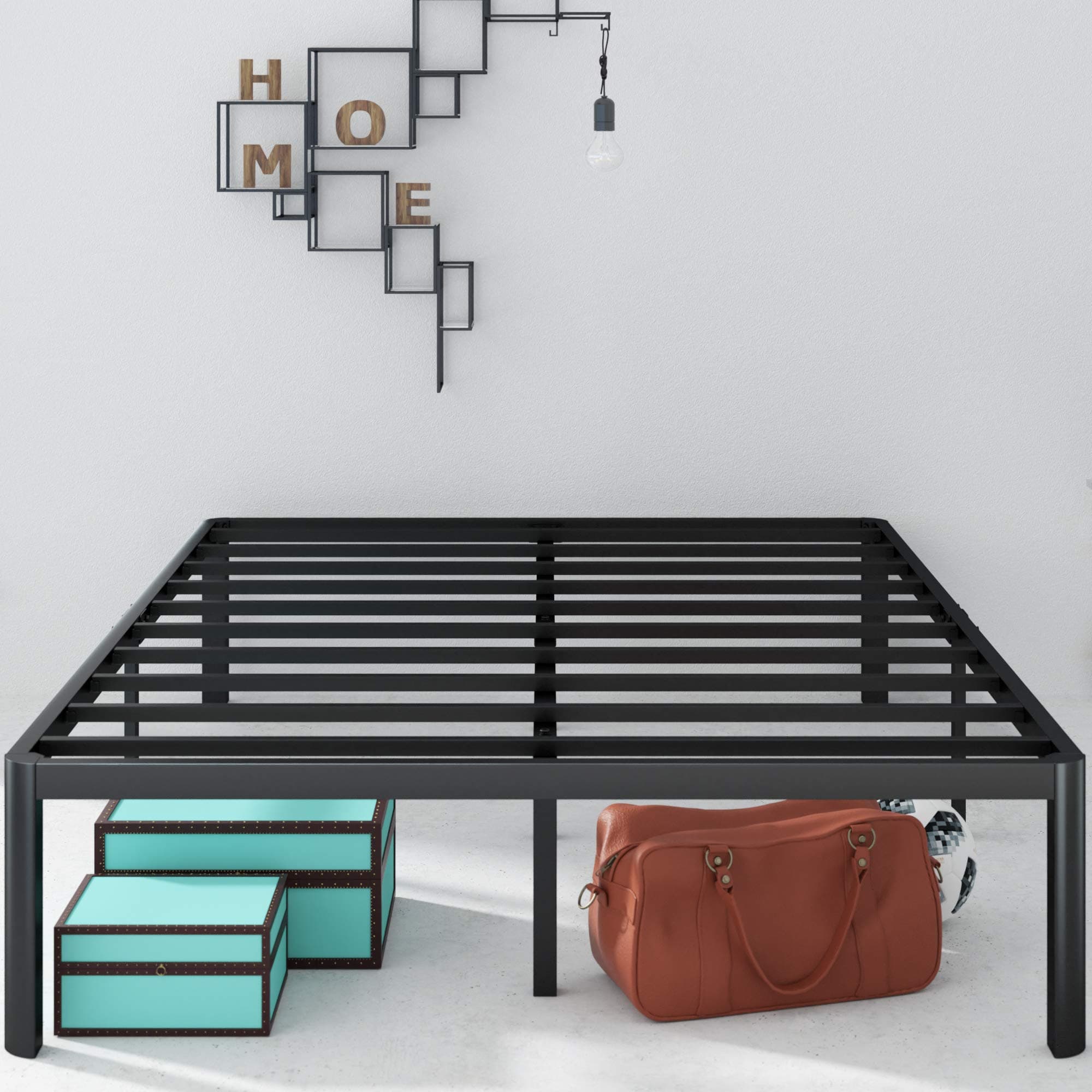 ZinusVan Single Bed frame - Bed 90x190 cm - 41 cm Height with Underbed Storage - Metal Platform Bed frame - Black