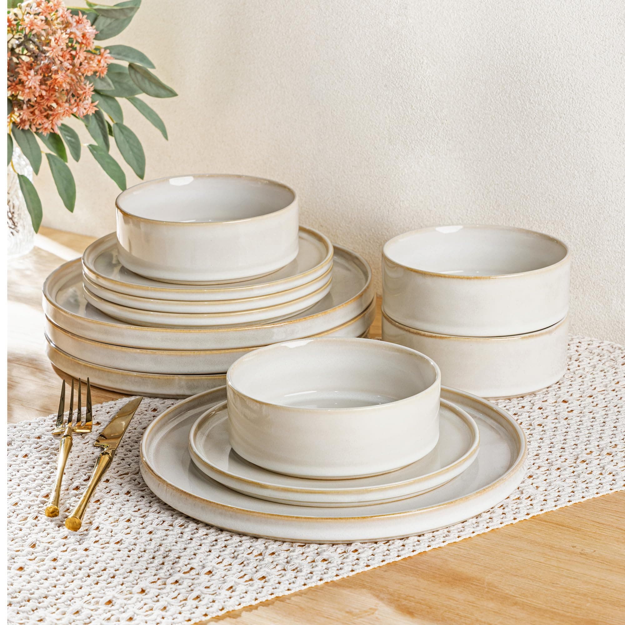 AmorArc Ceramic Dinnerware Sets, Handmade Reactive Glaze Stoneware Plates and Bowls Sets,Highly Chip and Crack Resistant | Dishwasher & Microwave Safe Dishes Set, Service for 6 (18pc)