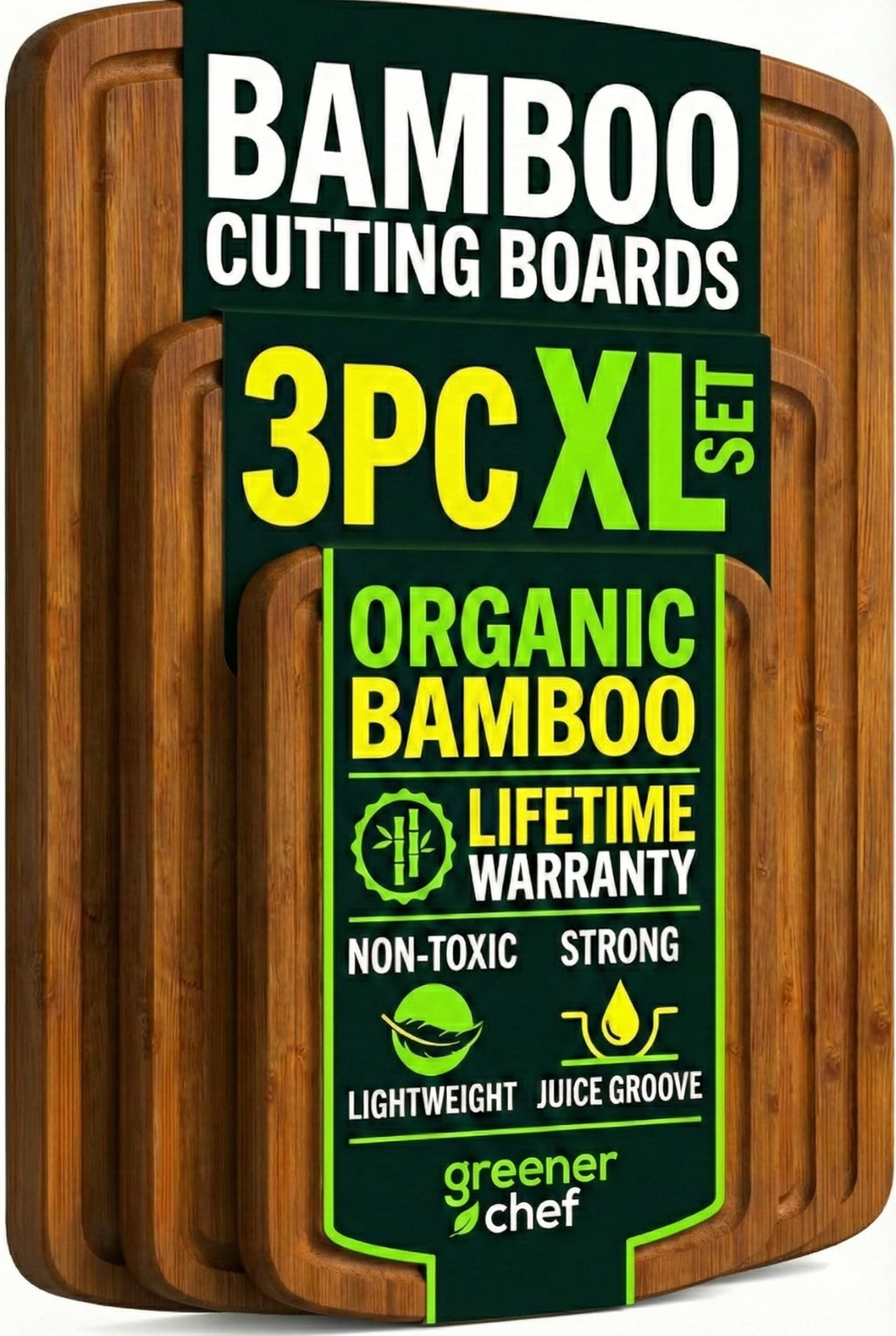 Bamboo Cutting Board Set of 3 - Dark
