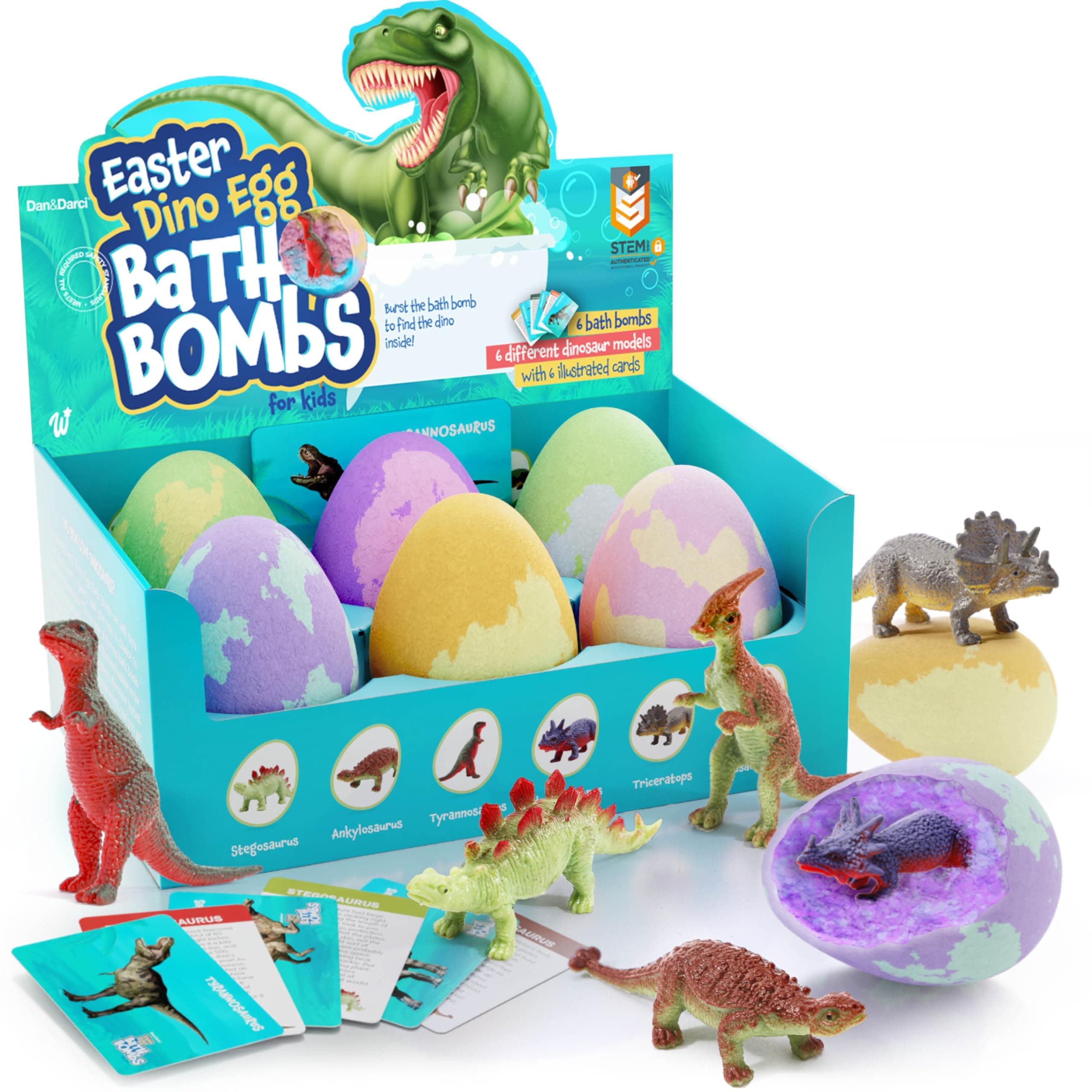 Dino Egg Bath Bombs for Kids - Easter Basket Stuffers - Kid Baths Bomb with Surprise Inside - Dinosaur Toys Gift for Boys and Girls Ages 6 7 8 Years Old Gifts - Fun Educational Toy Fizzy