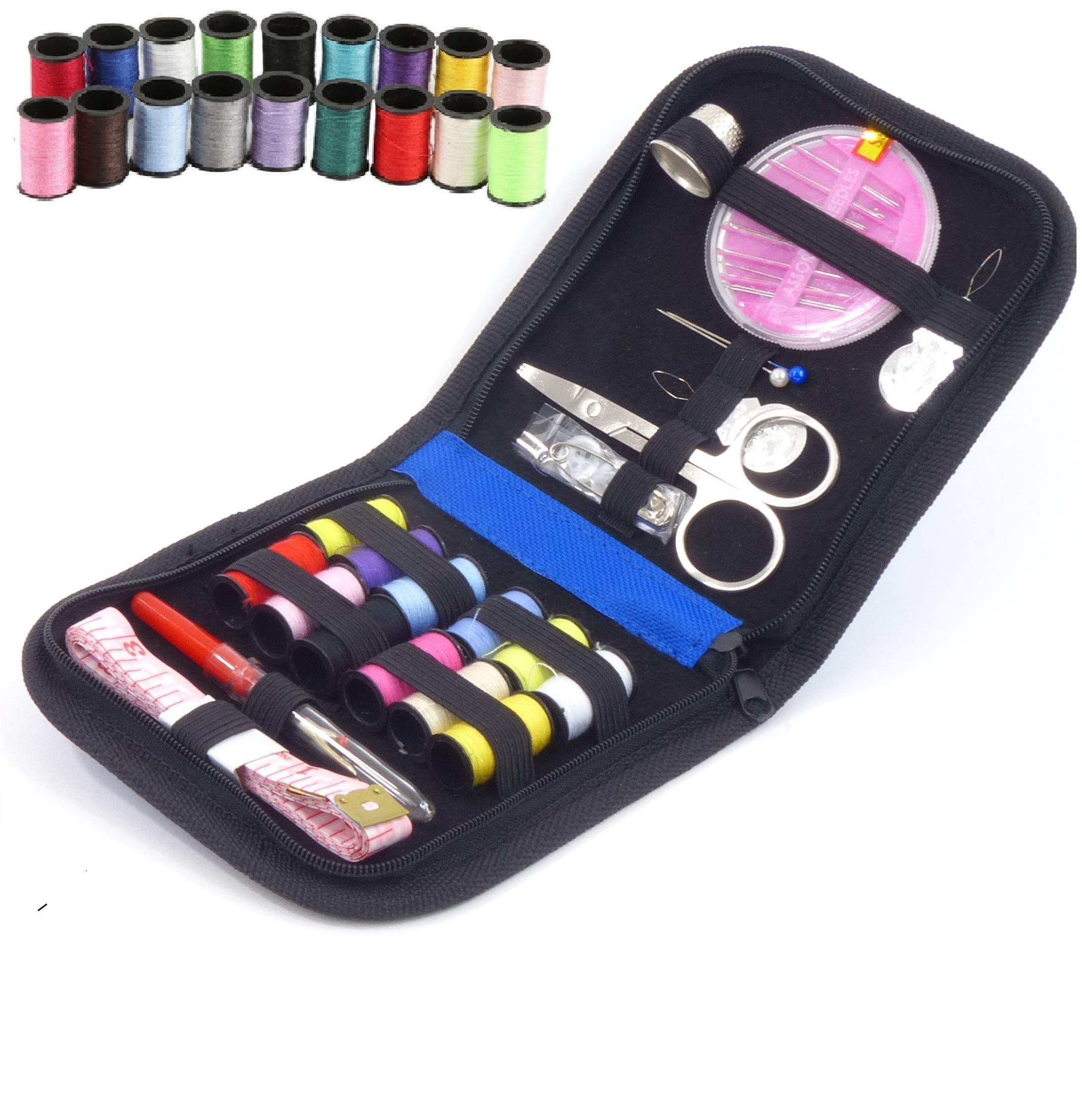 MARZ Products Deluxe Sewing Kit Bundle with Scissors, Pearl Needle, Thread, Needles, Tape Measure, Carrying Case and Accessories for Domestic/Travel