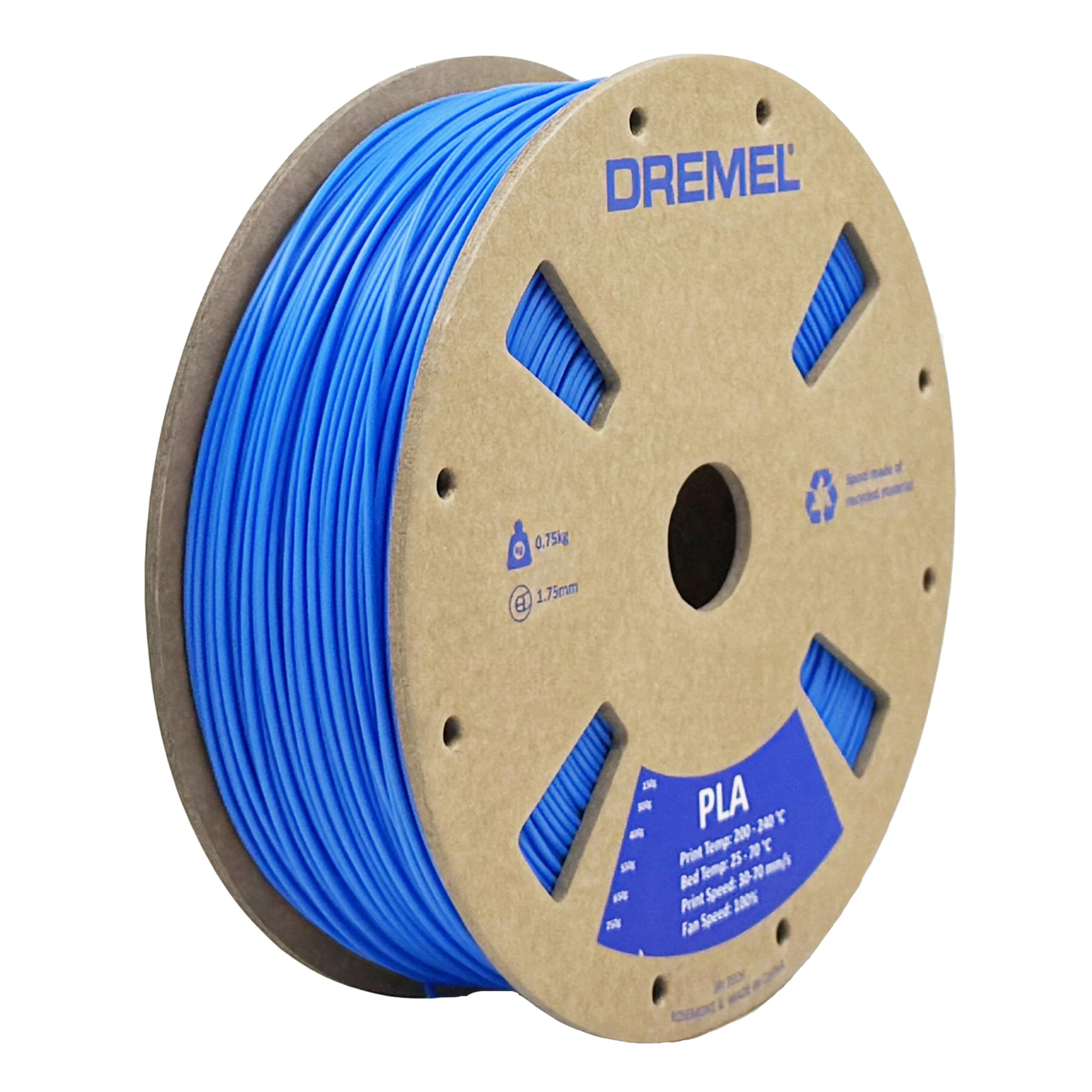 Dremel DigiLab PLA-BLU-01 3D Printer Filament, 1.75 mm Diameter, 0.75 kg Spool Weight, Color Blue, RFID Enabled, new Formula and 50 Percent More per Spool