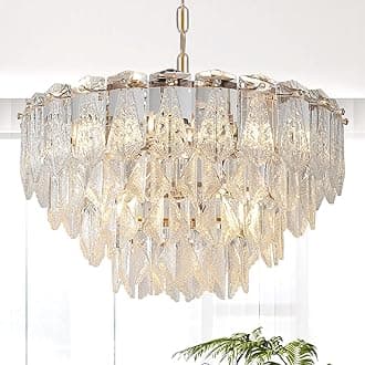 20" Modern Crystal Chandelier 9-Light Gold Chandelier Light Fixtures 5 Tiers K9 Crystal Round Lighting for Dining Room Bedroom Kitchen Island Living Room Foyer Entryway, E12