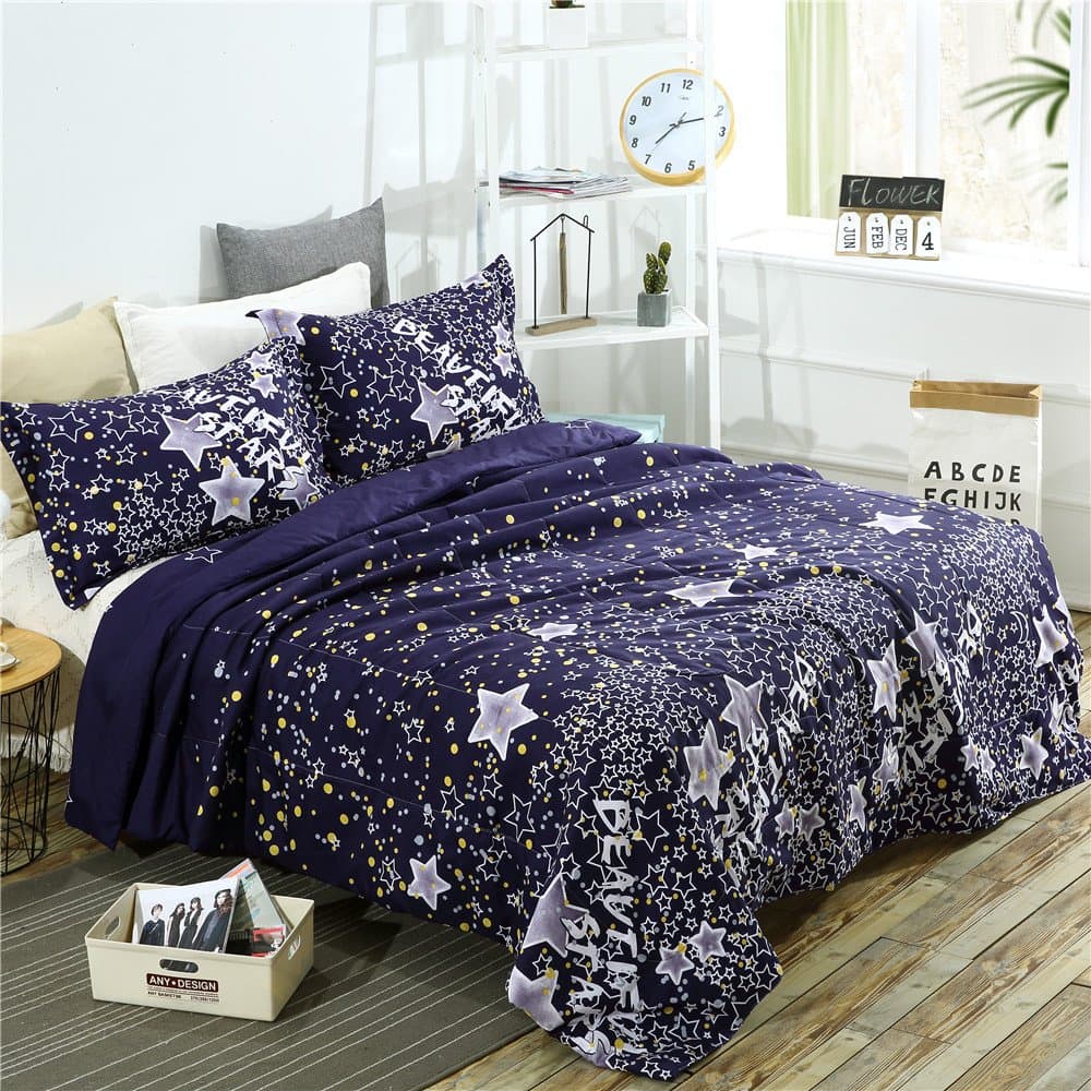YOUSA Galaxy Stars Bedding Sets Sky Stars Pattern Printed on Dark Navy Blue Duvet Sets (Full/Queen,05)