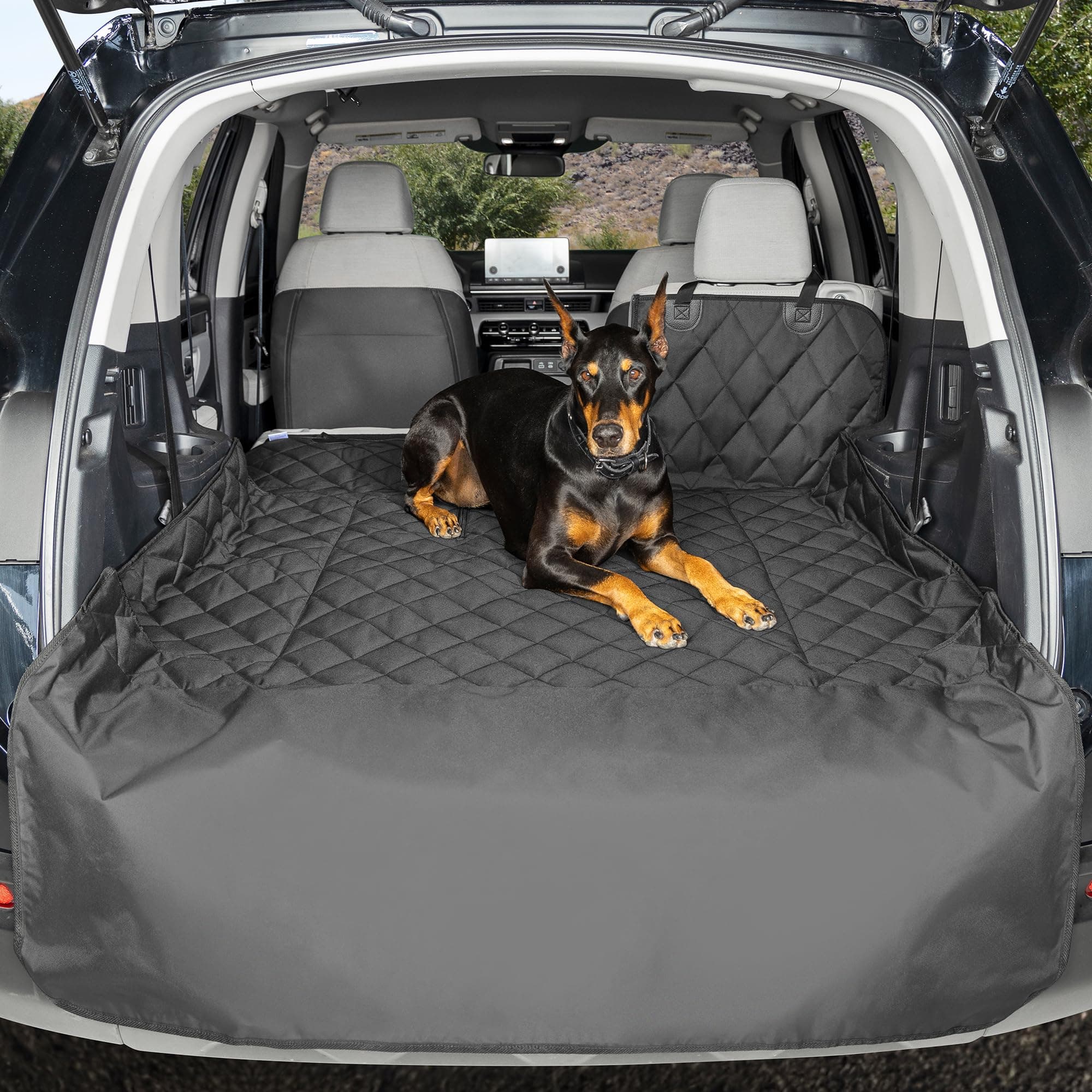 4Knines Split Cargo Liner for SUV – For Dogs & Pets, Heavy-Duty, Waterproof Trunk Mat & Cargo Cover – Fits 60/40 Split Bench & Armrest Pass-Through – Machine Washable, Non-Slip, Durable (Large, Black)