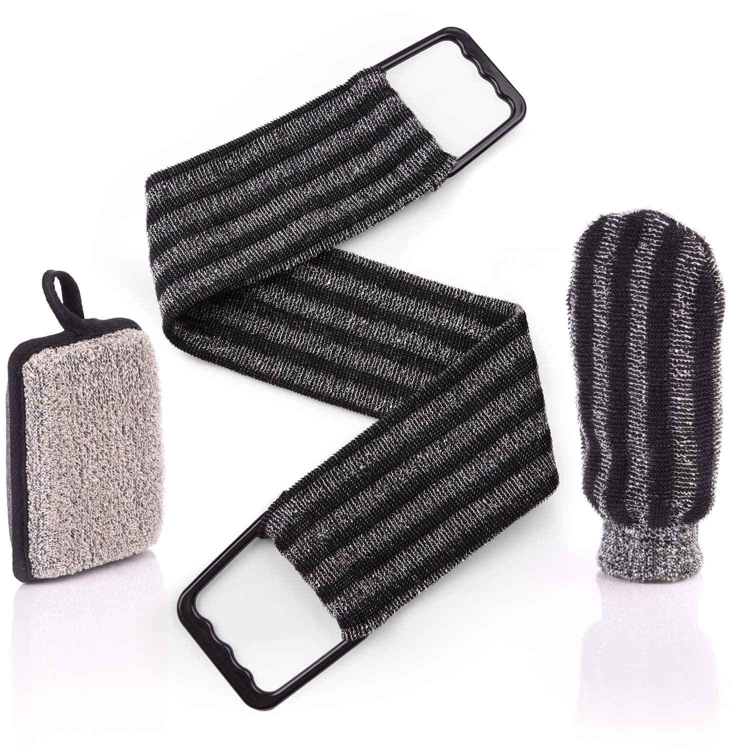 Men Bath Sponges set - Complete set for total body cleansing and exfoliating. Keep your skin healthy and firm. Back hand Body and back scrub.