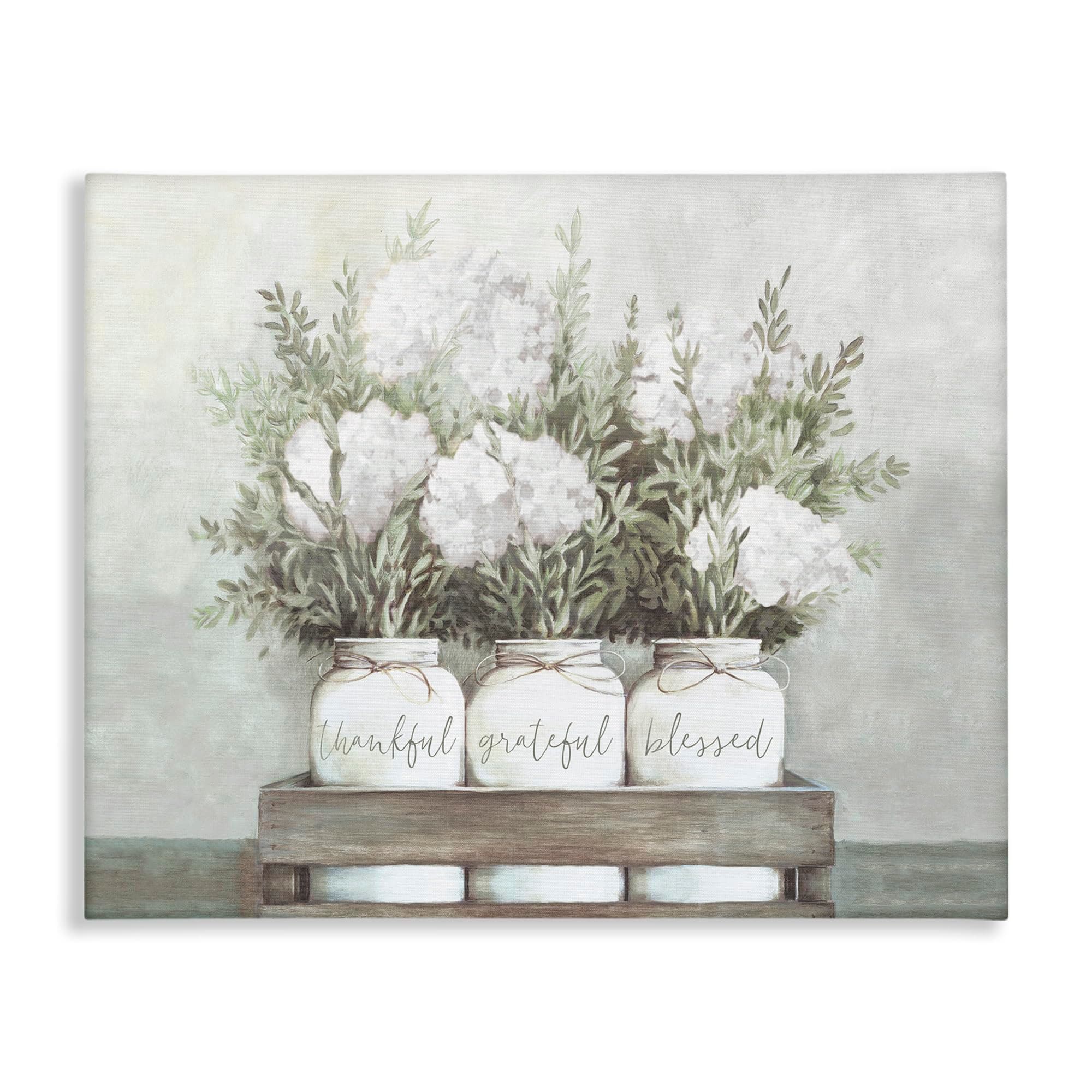 Stupell Industries Pristine Hydrangea Bouquets Thankful Grateful Blessed Sentiment, Gallery Wrapped Canvas, 30 x 40