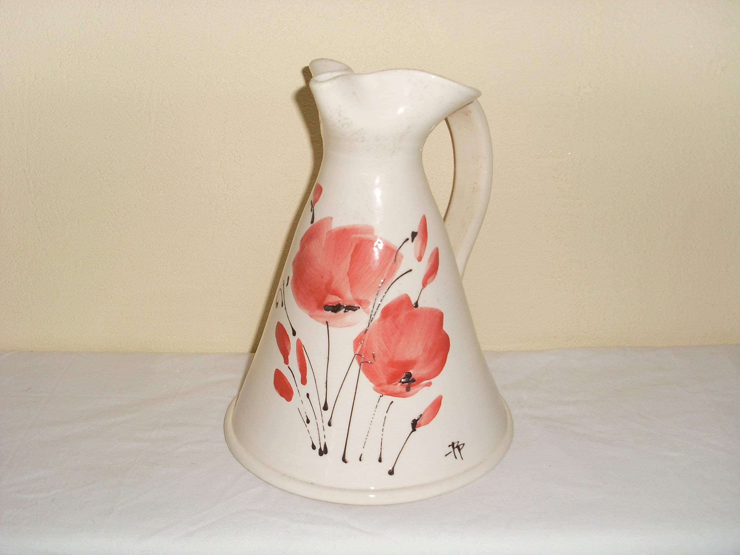 Pichet conique coquelicot en céramique