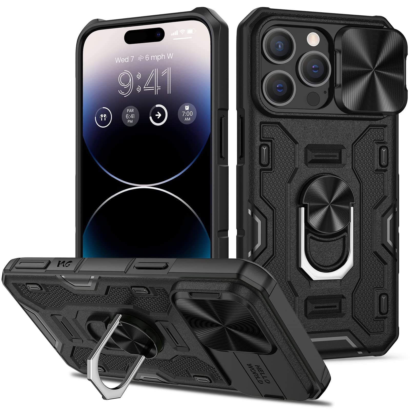 Doeshinefor iPhone 14 Pro Case with Kickstand & Slide Camera Cover, Built-in 360° Rotate Ring Stand Magnetic, Heavy Duty Shockproof Protective Phone Cover Case for iPhone 14 Pro 6.1 inch (Black)