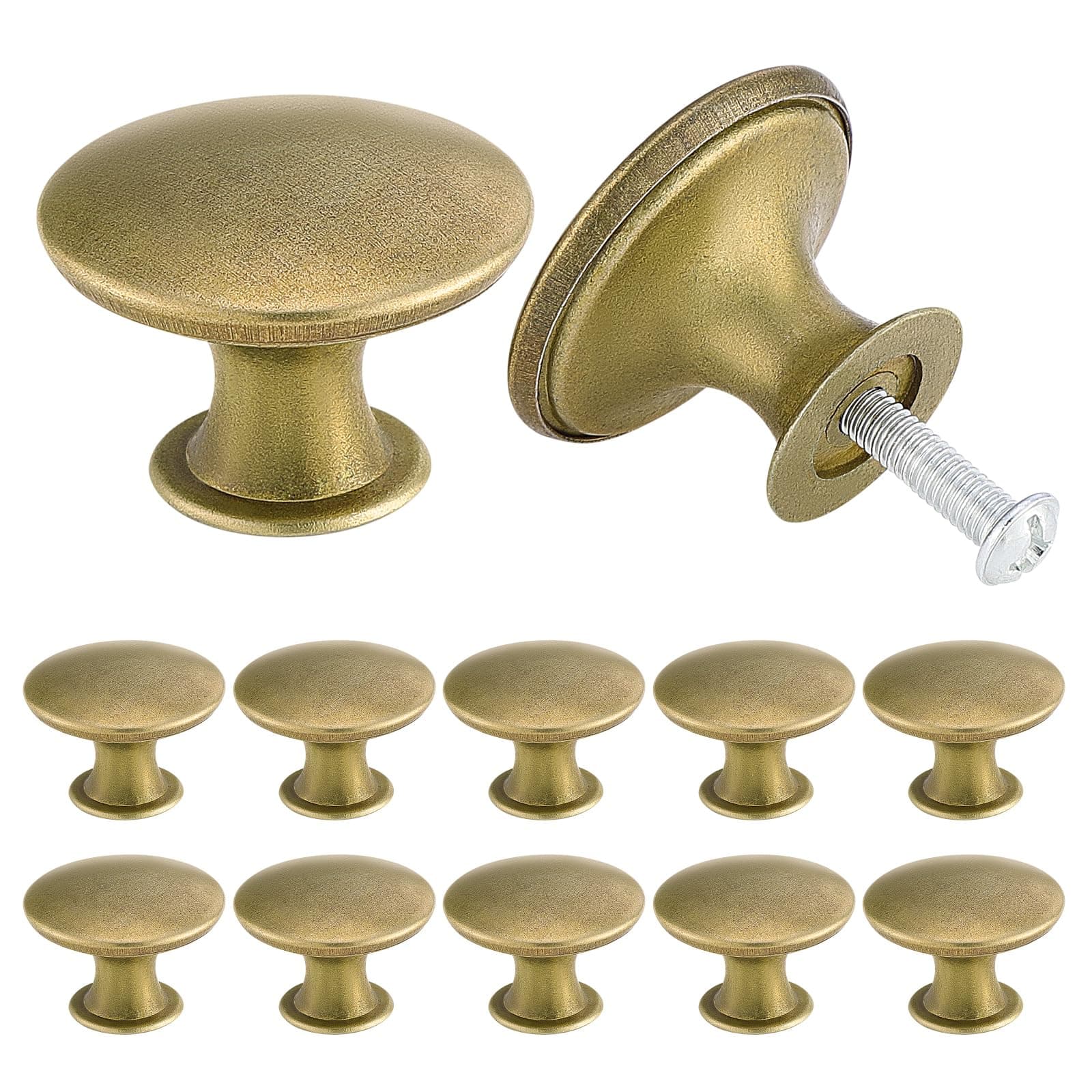 24PCS Vintage Cabinet Knobs, Chic Drawer Knobs, Antique Brass Kitchen Cupboard Handles, 30mm Round Furniture Door Knobs