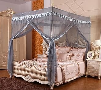 Mengersi Canopy Bed Curtains Bed Canopy Royal Luxurious Cozy Drapes Netting- Elegant Bed Sheer Bedroom Decoration Accessories for Adults(Gray,Full)