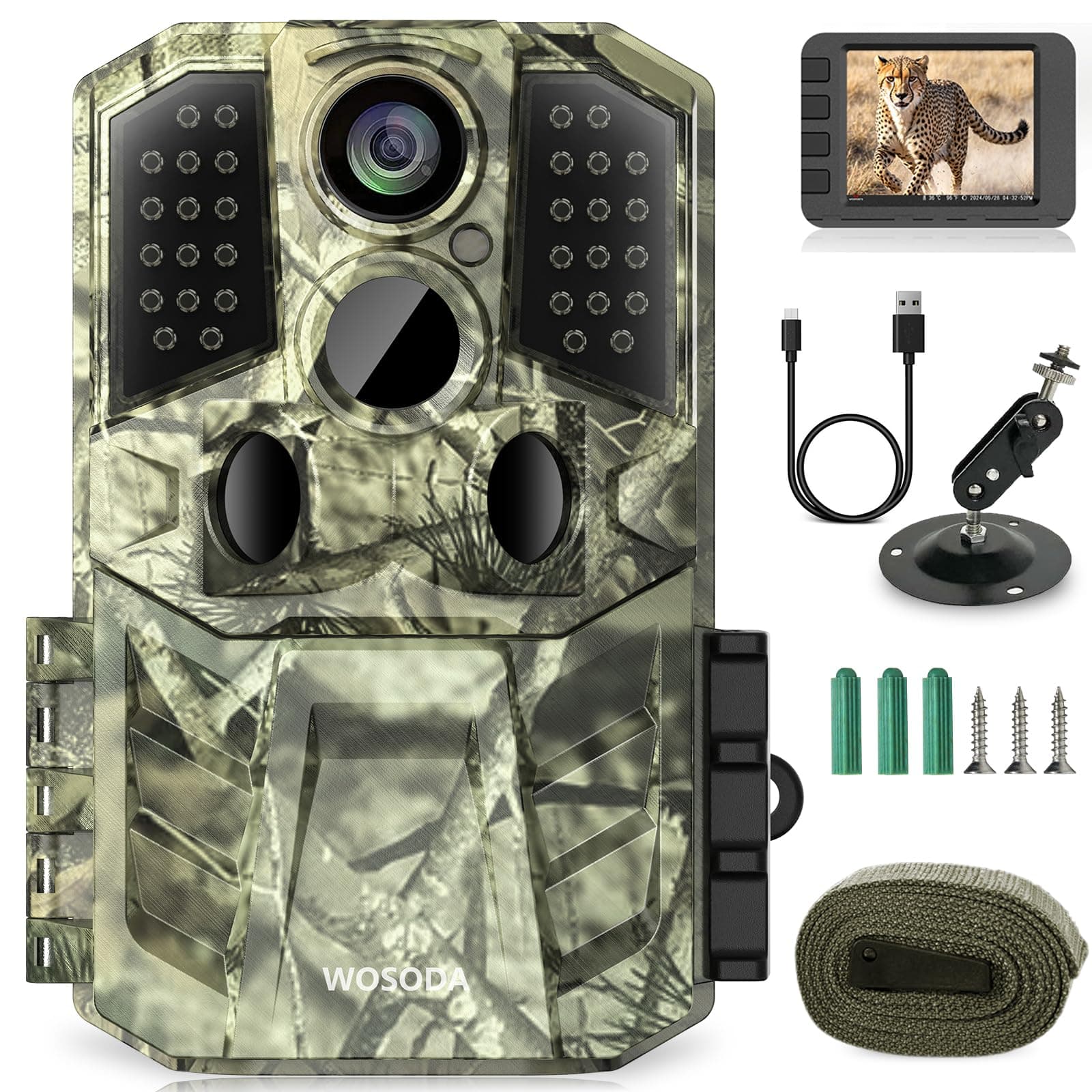 WOSODA 36MP 1920P Trail Camera, Game Camera with Night Vision Motion Activated 0.2s Trigger Time 120° Wide Sensor Deer Cam Waterproof with 2'' LCD for Outdoor Wildlife Monitoring