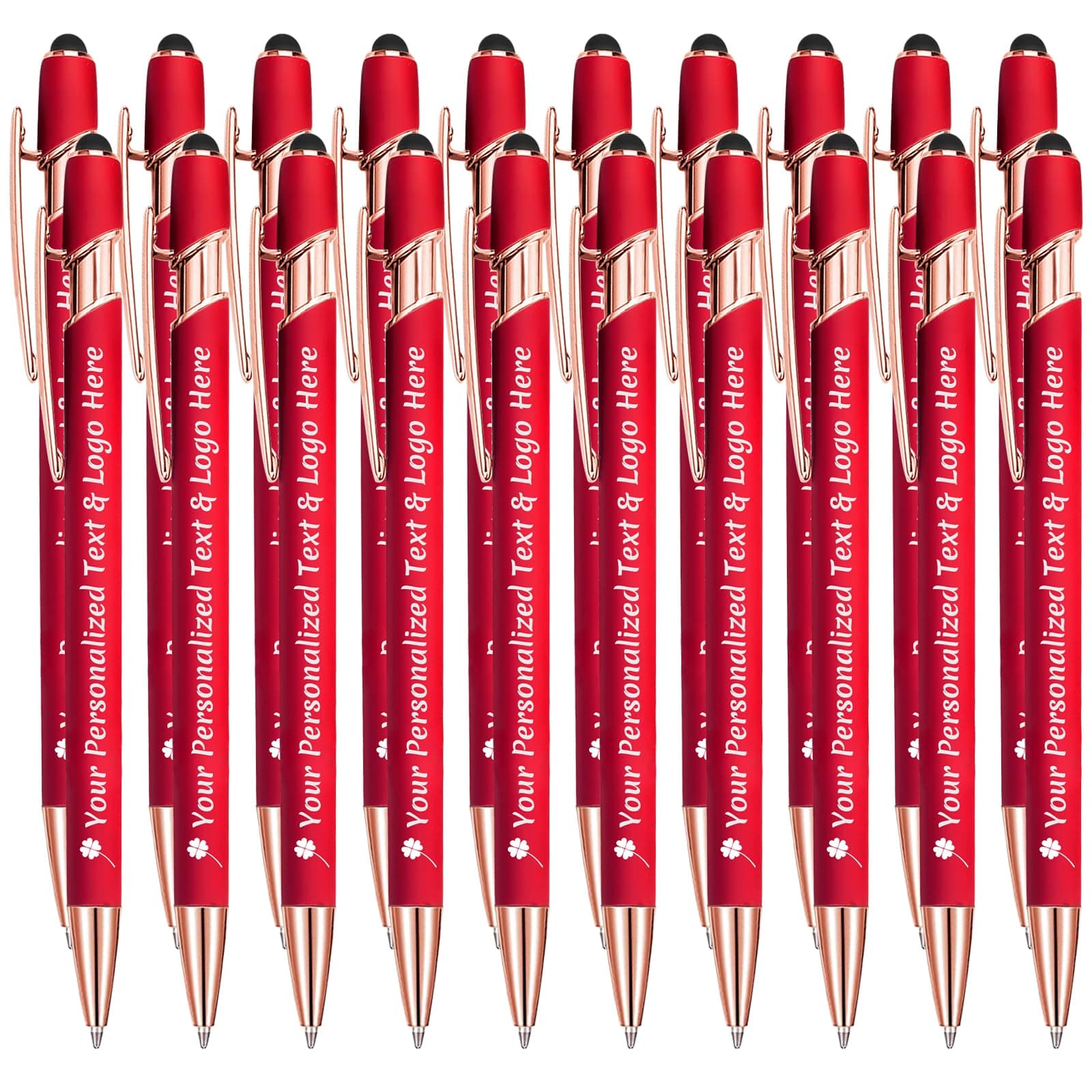 STREADVE Personalized Custom Pens 20 Engraved Writing Pen with Name Logo, Customized Promotional Items Stylus Pen Gifts for Women Realtor Reunion Wedding Business, Red