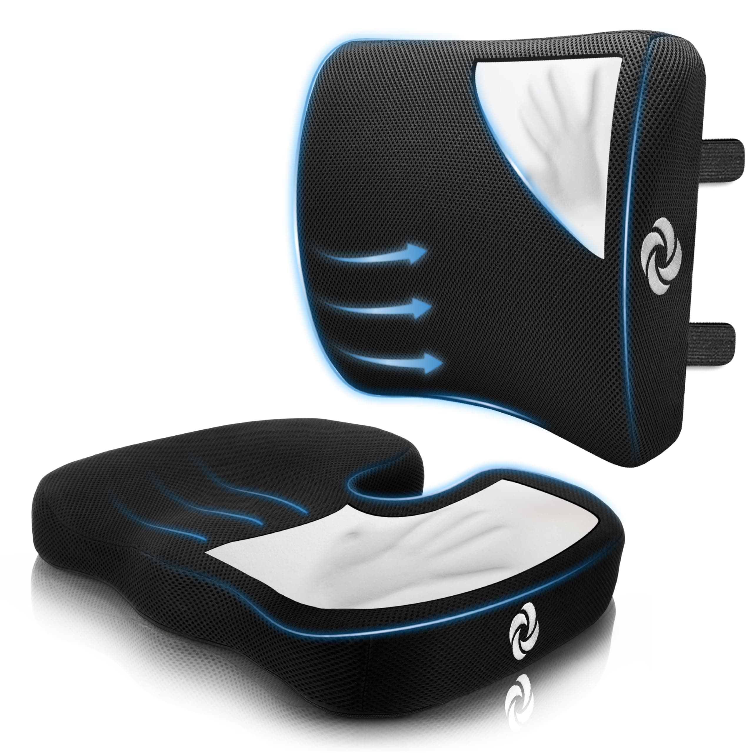 Samsonite Ergonomic Seat Cushion and Lumbar Support Cushion Combo, Memory Foam Office Chair for Back Support, Car Seat and Wheelchair Ergonomic Pillow, Premium Home and Office Desk Accessories