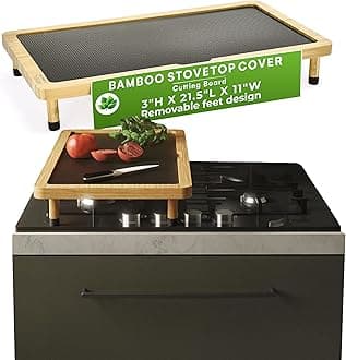 Prosumer's Choice Bamboo Stove Top Cover Board - Versatile Wooden Cutting Board for Kitchen with Removable Feet - Large Surface and Durable for Gas or Electric Stoves, 3"H x 21.5"L x 11"W