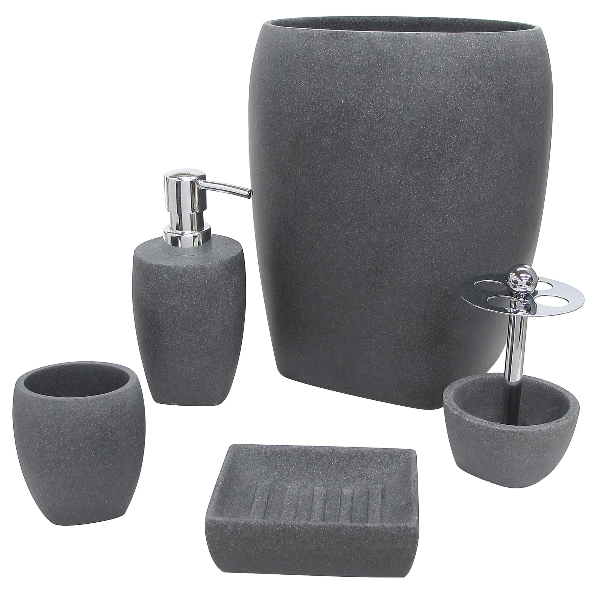 Allure Home Creation Charcoal Stone Bath Accessory Set 5-Piece Bundle