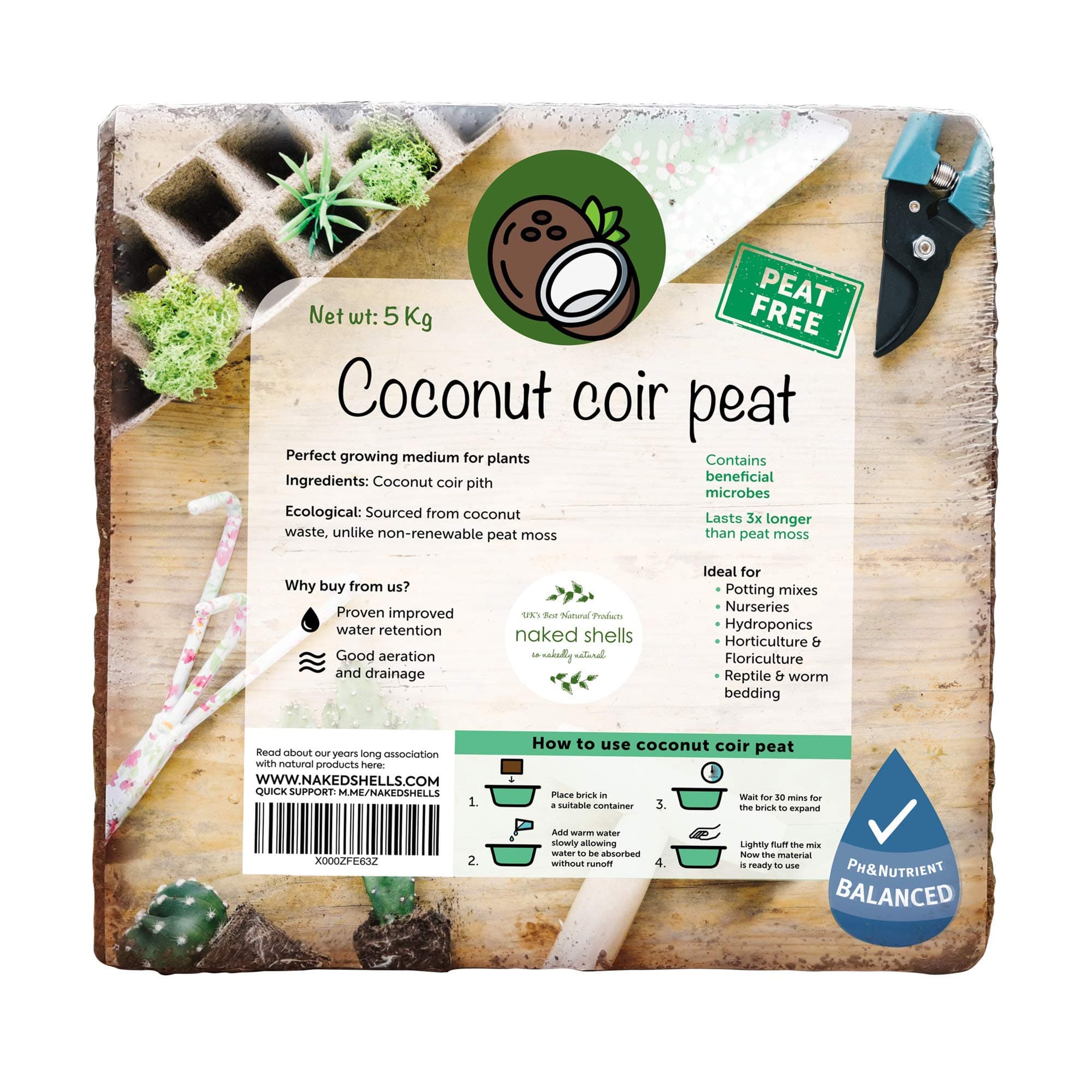 NAKED SHELLS®️ Coco Coir Bricks Expands to 75L - 100% Eco-Friendly Growing Medium for Potting mix - Natural & organic - Coco Fiber Mulch - Coco Peat- Coco Briquette - Reptile brick