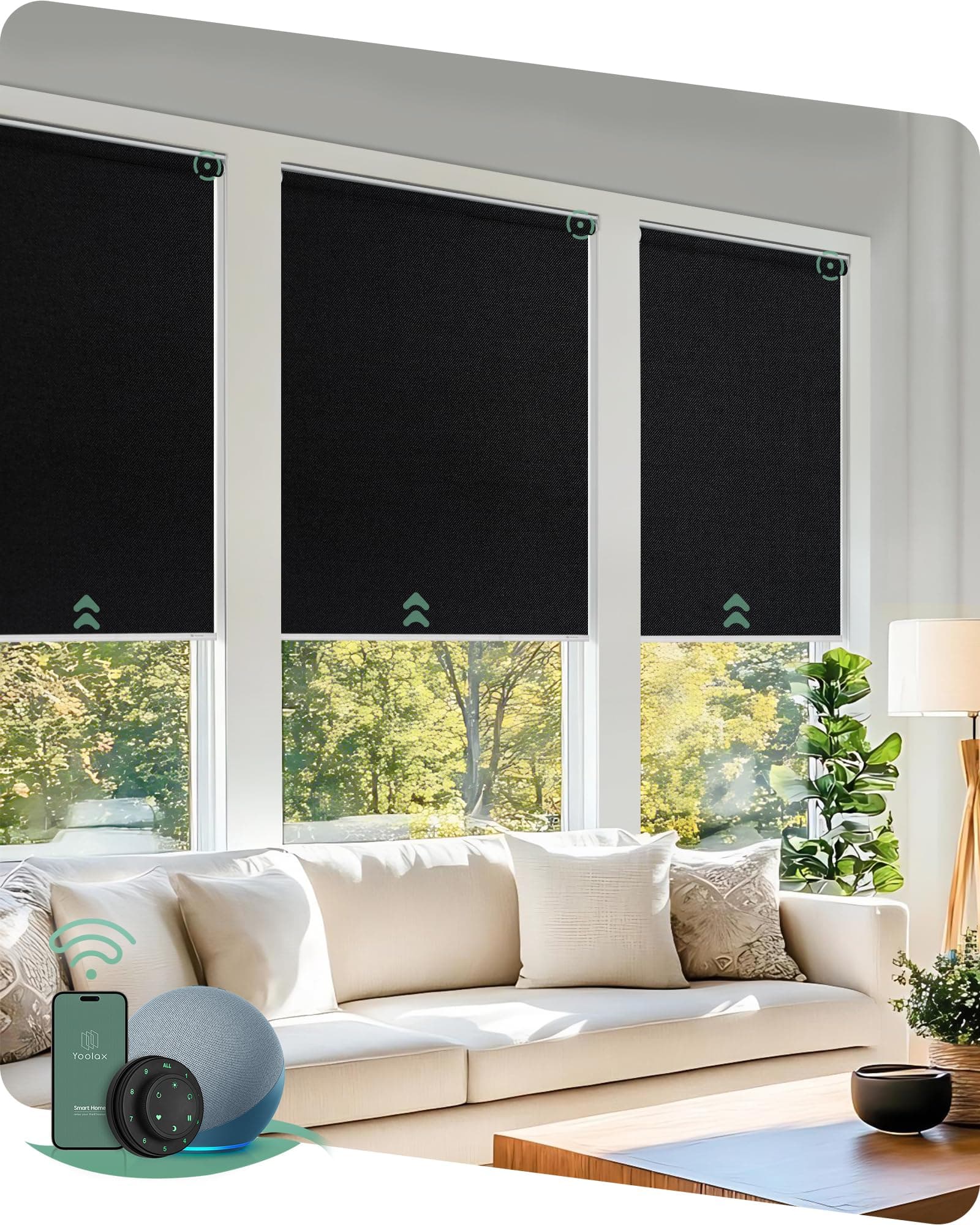 Yoolax Motorized Blinds with Remote, Blackout Smart Blinds for Windows Motorized Roller Shades, Automatic Window Shades Work with Alexa Custom Size (Blackout-Fabric Black)