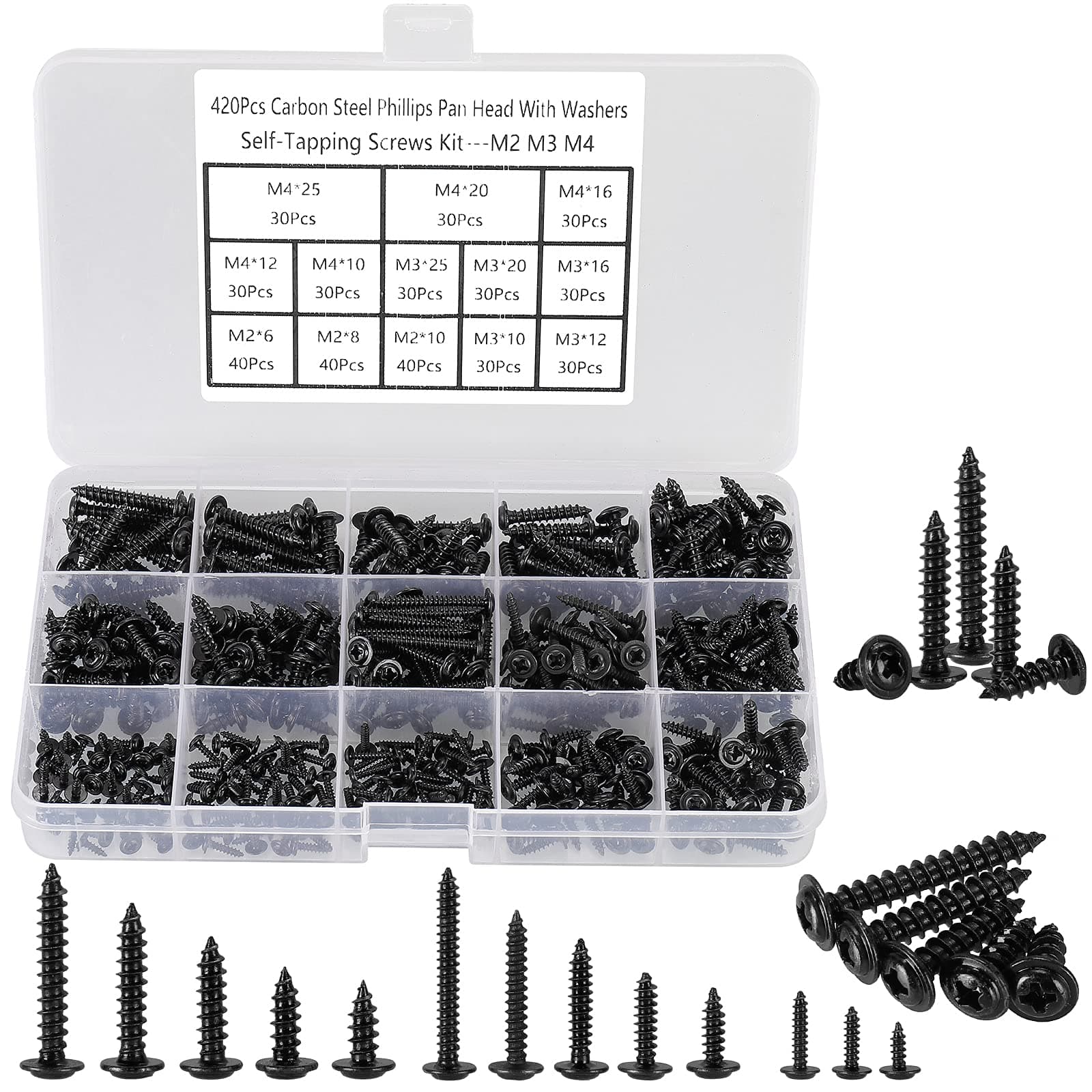 420pcs M2 M3 M4 Truss Head Self Tapping Screws-Black