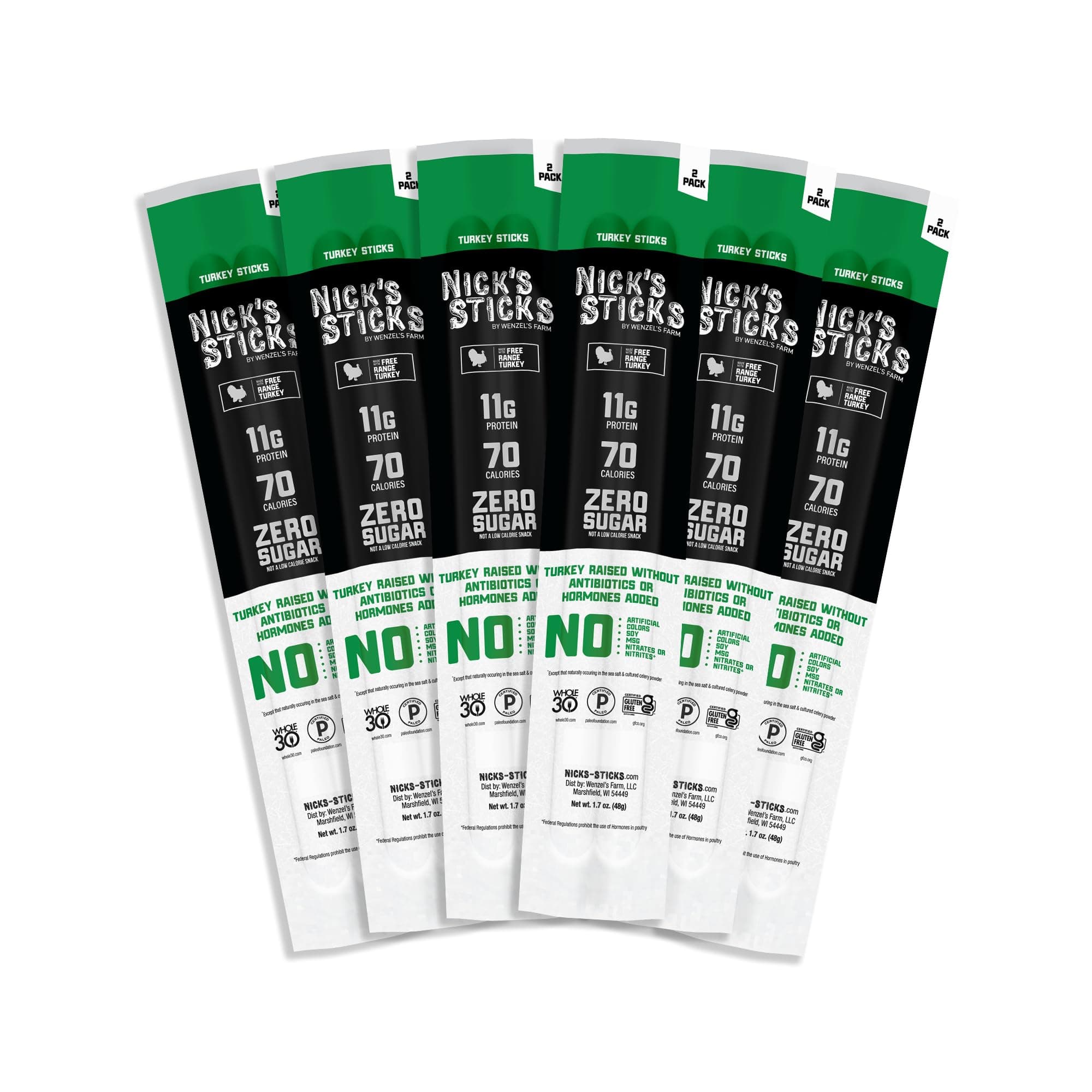 Nick's Sticks Clean & Balanced Free Range Turkey Snack Sticks | Made in the USA | Gluten Free | Paleo, Keto, Whole30 Approved | No Soy, Antibiotics or Hormones (6 – 1.7oz. Packs of 2 Sticks)