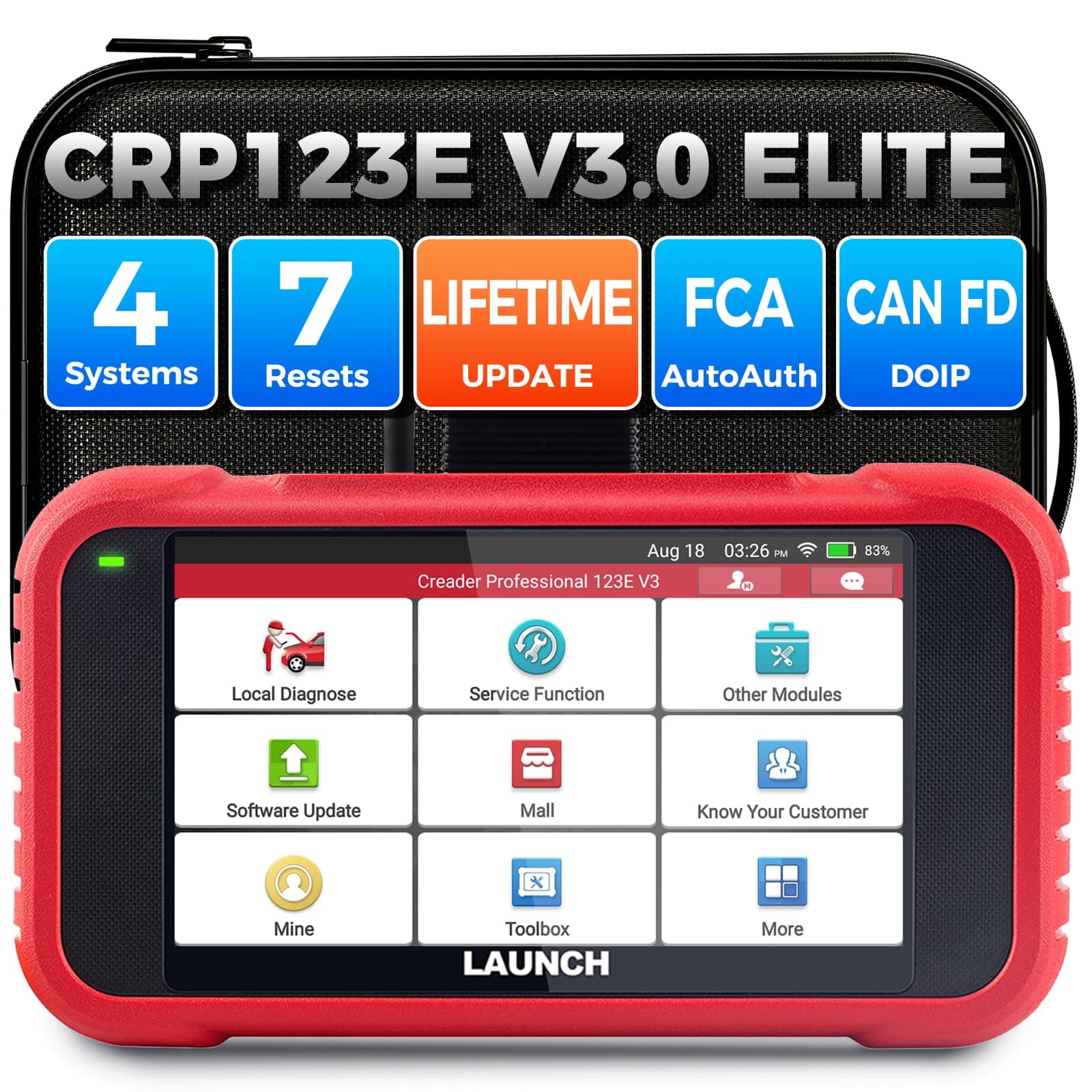 2025 Upgraded LAUNCH OBD2 Scanner CRP123E V2.0 Elite, Diagnostics Tool for Engine, ABS, SRS, AT, with 7 Resets, Oil/Throttle/SAS/BMS/EPB/DPF/ABS Bleeding, Battery Test, FCA SGW, Lifetime Free Updates