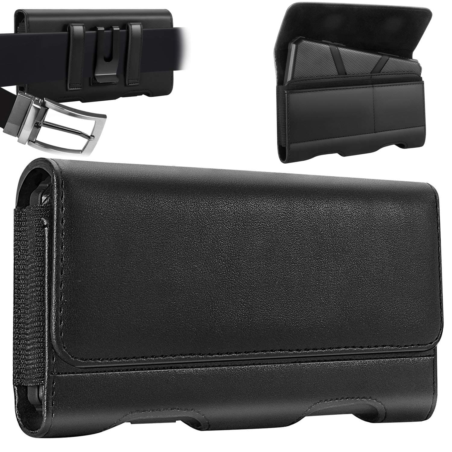 Mopaclle iPhone 12 Pro Max Holster Case, iPhone Xs Max 8 Plus 7 Plus 6s Plus Belt Clip Case, Leather Cell Phone Belt Holster Pouch with ID Card Holder for iPhone 13 Pro Max, XR (Fit/w Thin Case)