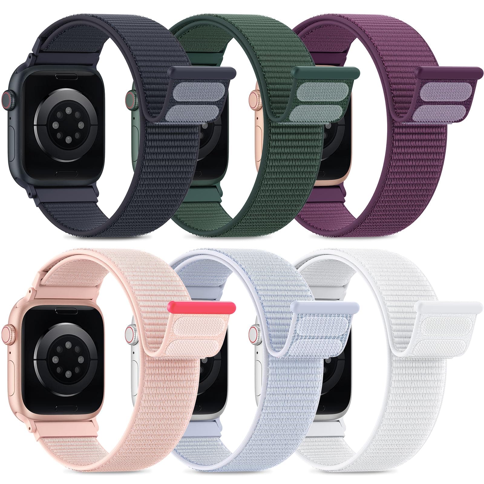 AMSKY 6 Pack Sport Nylon Loop Bands Compatible with Apple Watch Band 40mm 41mm 38mm 42mm 44mm 45mm 46mm 49mm for Women Men,Stretchy Vel-Cro Straps for iWatch Series 11 10 9 8 7 6 5 4 3 2 1 SE Ultra