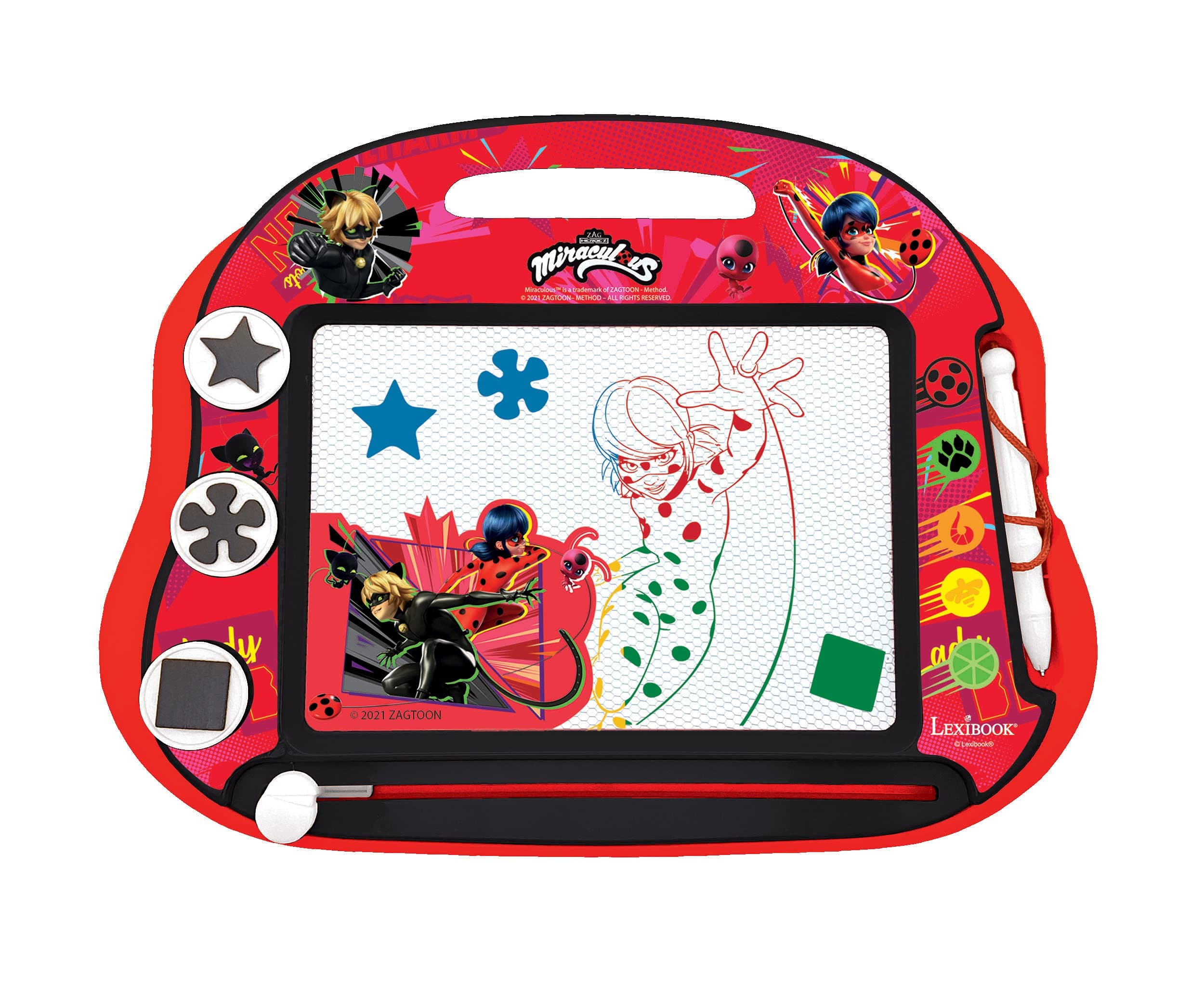 Lexibook, Miraculous Ladybug Cat Noir Multicolor Magic Drawing Board Creative Artistic Toy for Girls and Children, Stylus Pen and Stamps, Red/Black, CRMI550