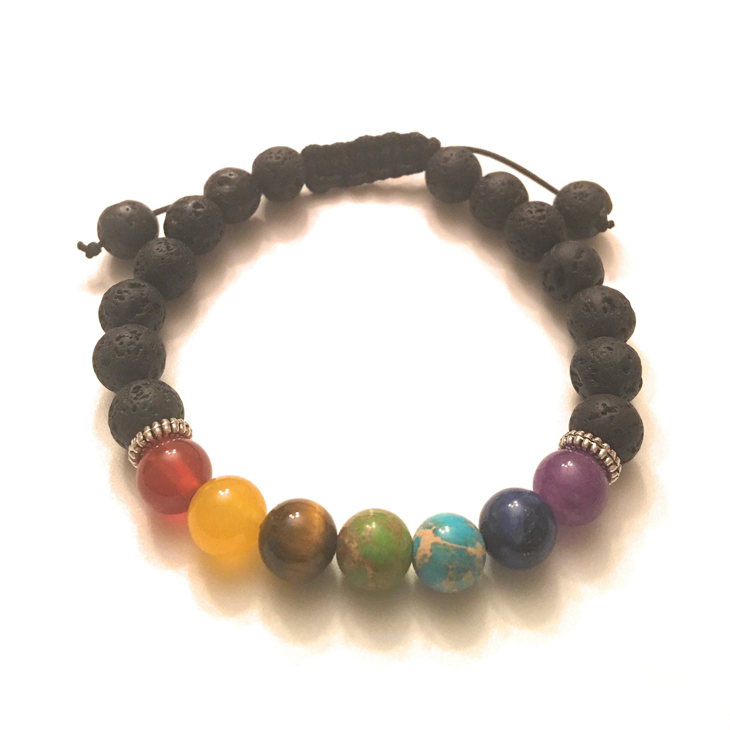 7 Chakra Adjustable - Essential Oil Diffuser Bracelet (by Vitality Extracts) - Aromatherapy, Meditation, Crystals and Healing Stones, Stress Relief, Chakra, Handmade