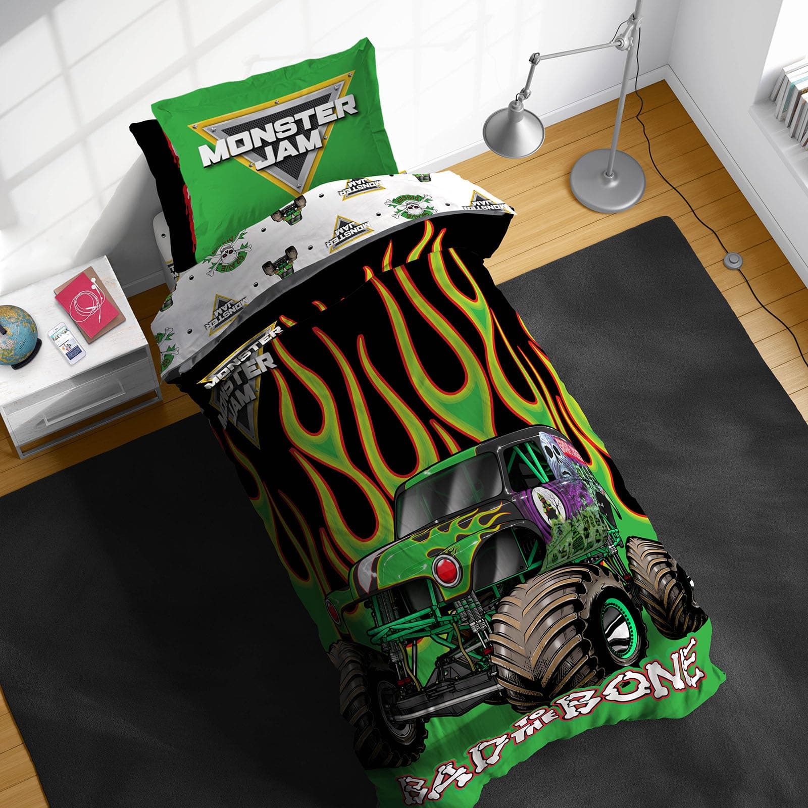 Sunny Side Up Monster Jam Twin Comforter Set - 5 Piece Kids Bedding Includes Comforter, Sheets & Pillow Cover - Super Soft Trucks Microfiber Bed Set