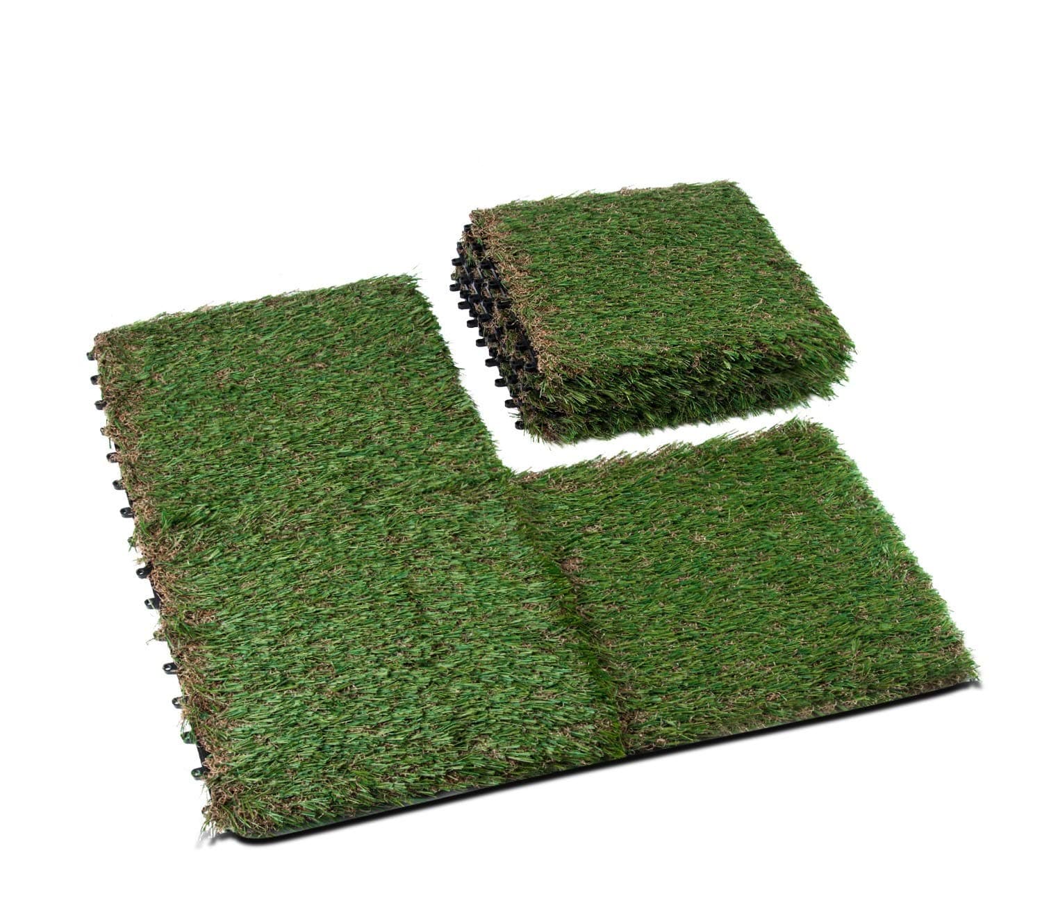 GOLDEN MOON Grass Tile Series PP Interlocking Grass Deck Tiles, Artificial Anti-wear Turf Tiles, New Grass 9 Pieces(1.5" Blade Height)