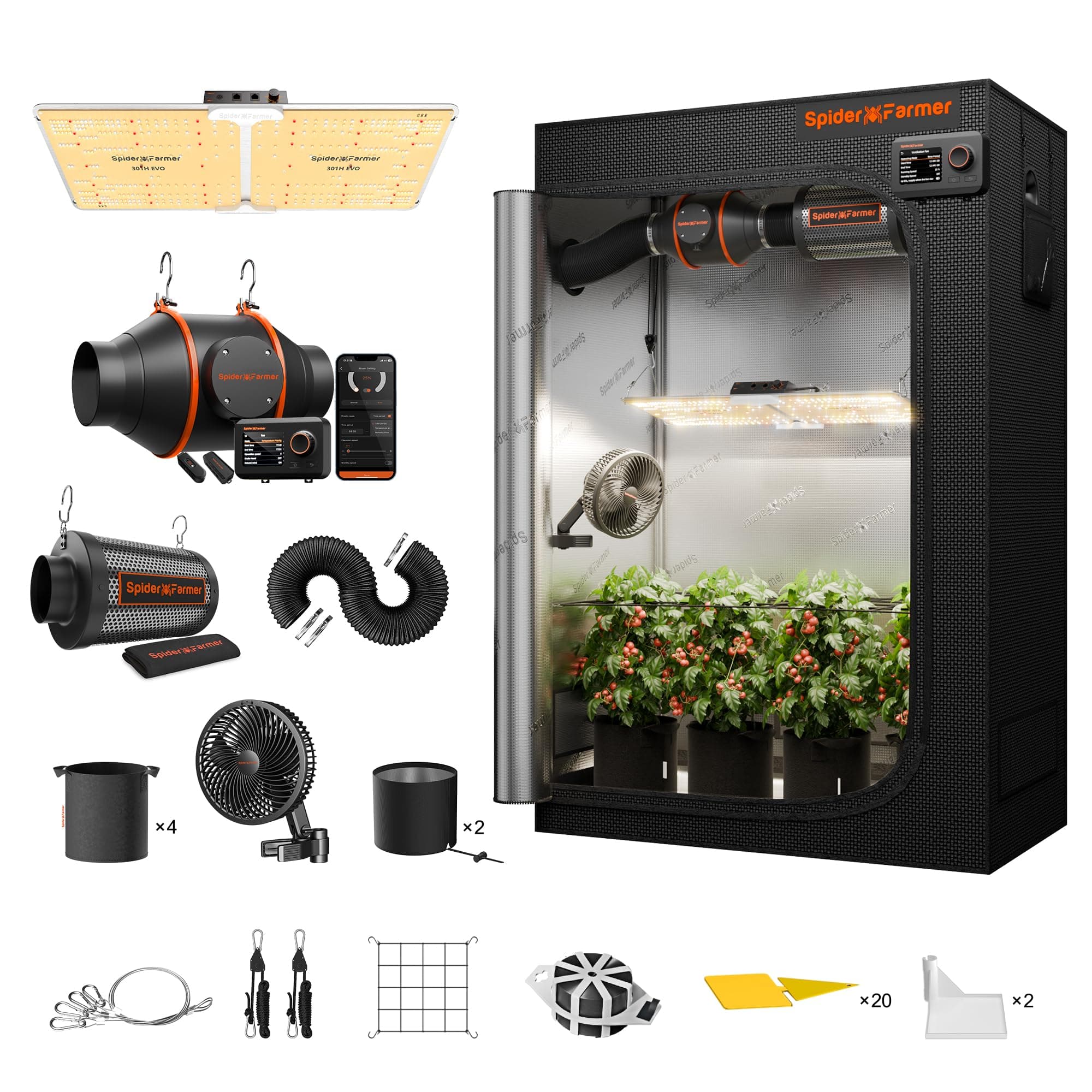 SPIDER FARMER 4x2 Grow Tent Complete System SF-2000 LED Grow Light with Samsung LM301H EVO & Dimmable Lights 24" x 47" x 71" Grow Tent 4 Inch Inline Fan Filter with Temperature Humidity Controller