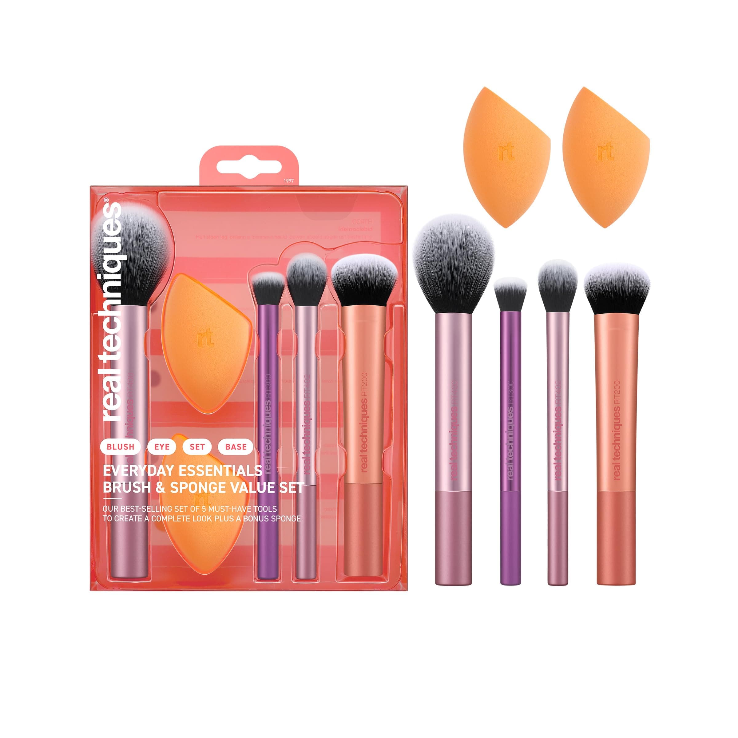 Real Techniques MakEUp Brush Set With 2 Sponge Blenders For Eyeshadow, Foundation, Blush, And Concealer, 6 Piece MakEUp Brush Set