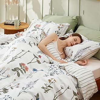 Bedsure Comforter Set Full Size - Cute Floral Bedding Comforter Set, 3 Pieces, 1 Soft Reversible Coconut White Botanical Flowers Comforter and Pillow Shams