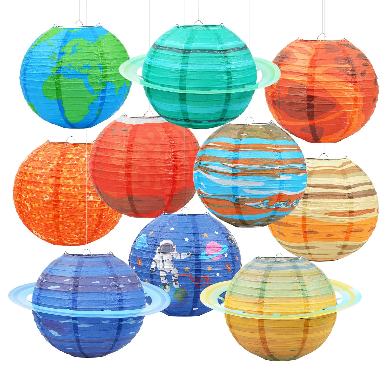 Planet Paper Lanterns, 10 PCS Outer Space Party Decorations, Solar System Planets Lantern for Kids Space Theme Party Birthday Room Decorations （10 Inch）