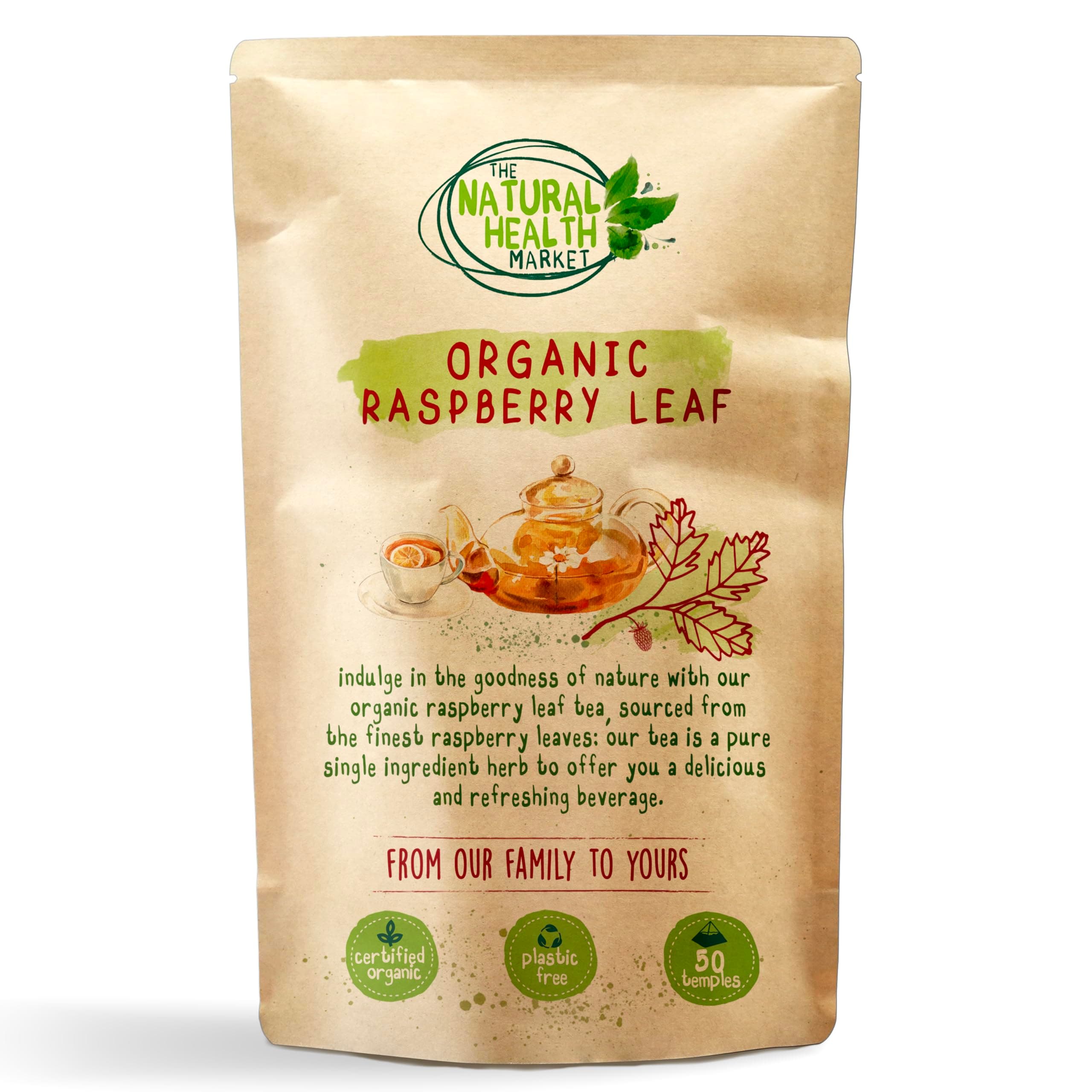 Organic Raspberry Leaf Tea - 50 Biodegradable Tea Bags | Caffeine-Free Herbal Infusion for Women | Grown in Bulgaria | Soil Association Certified UK Brand