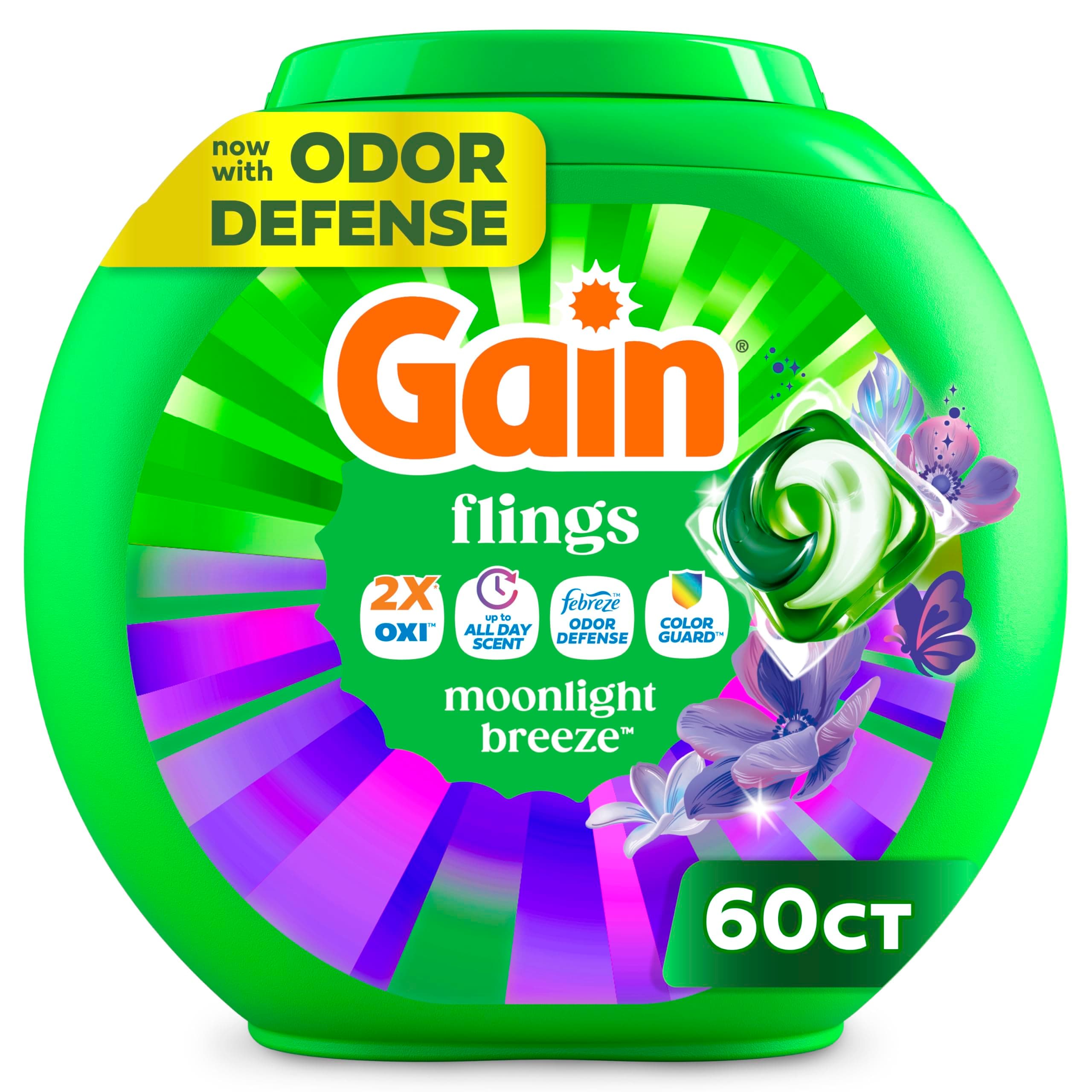 flings! Laundry Detergent Soap Pacs HE Compatible 60 ct Long Lasting Scent Moonlight Breeze