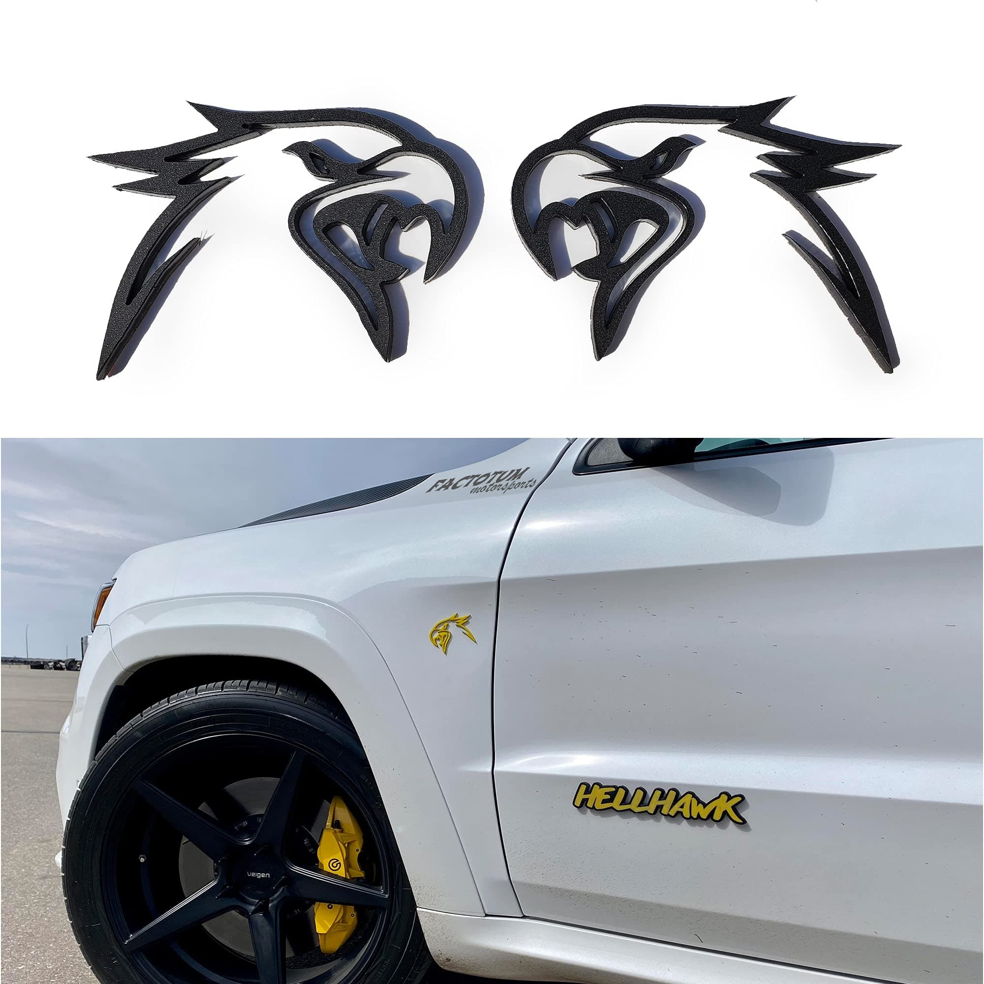 Custom HELLHAWK Emblem for Trackhawk Fender Badge Hellcat Style Head, Matte Black