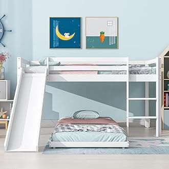 Children's Cabin Bed Frame with Slide & Ladder, Bunk Bed for Kids with Adjustable Ladder and Slide, Adjustable Lower Bed, Ideal for Any Room【UK Fast Shippment】