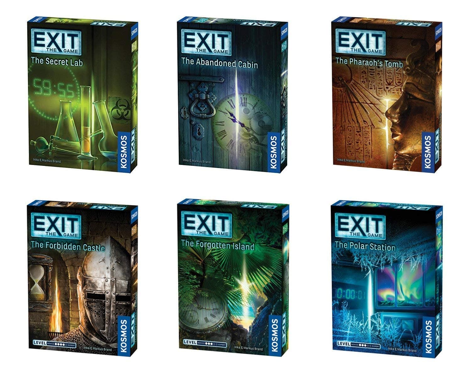 Thames & Kosmos Exit the Game Bundle of 6: The Secret Lab, The Abandoned Cabin, The Pharaoh's Tomb, The Forbidden Castle, The Polar Station, and The Forgotten Island
