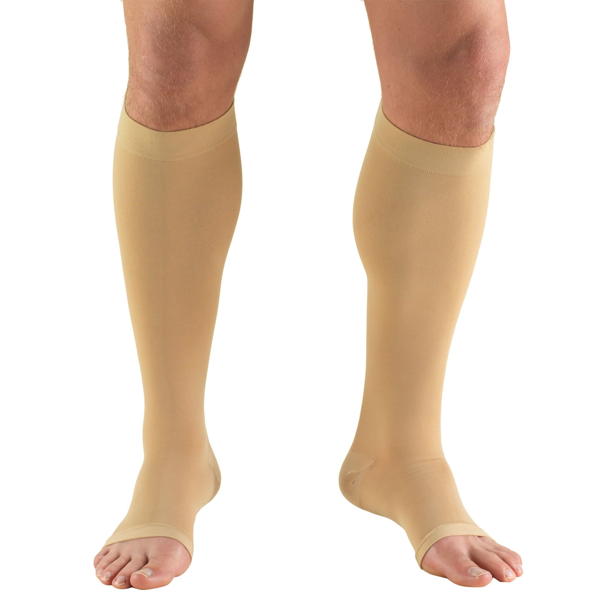 30-40 mmHg Compression Stockings for Men and Women, Knee High Length, Open Toe, Beige, Medium