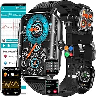 Smart Watch Blood Sugar Glucose,diabetic Smart Watch with Blood Blood Glucometer Blood Pressure Heart Rate Blood Oxygen Sleep Monitor,Step Counter Activity Trackers Sports Watch,Black